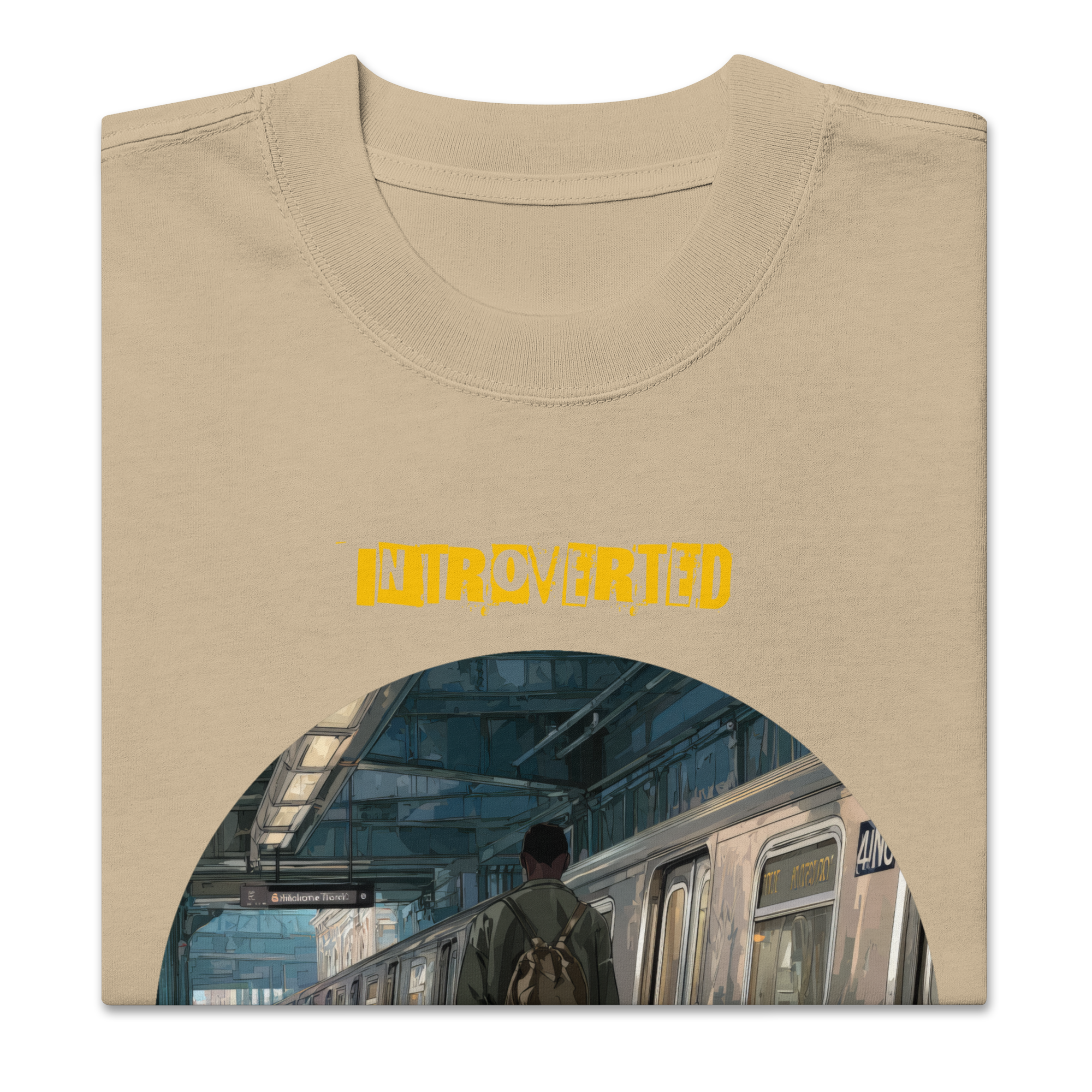 IntrovertedAlpha™ Oversized Faded T-Shirt in Faded Khaki for men, neutral oversized T-shirt with casual streetwear style