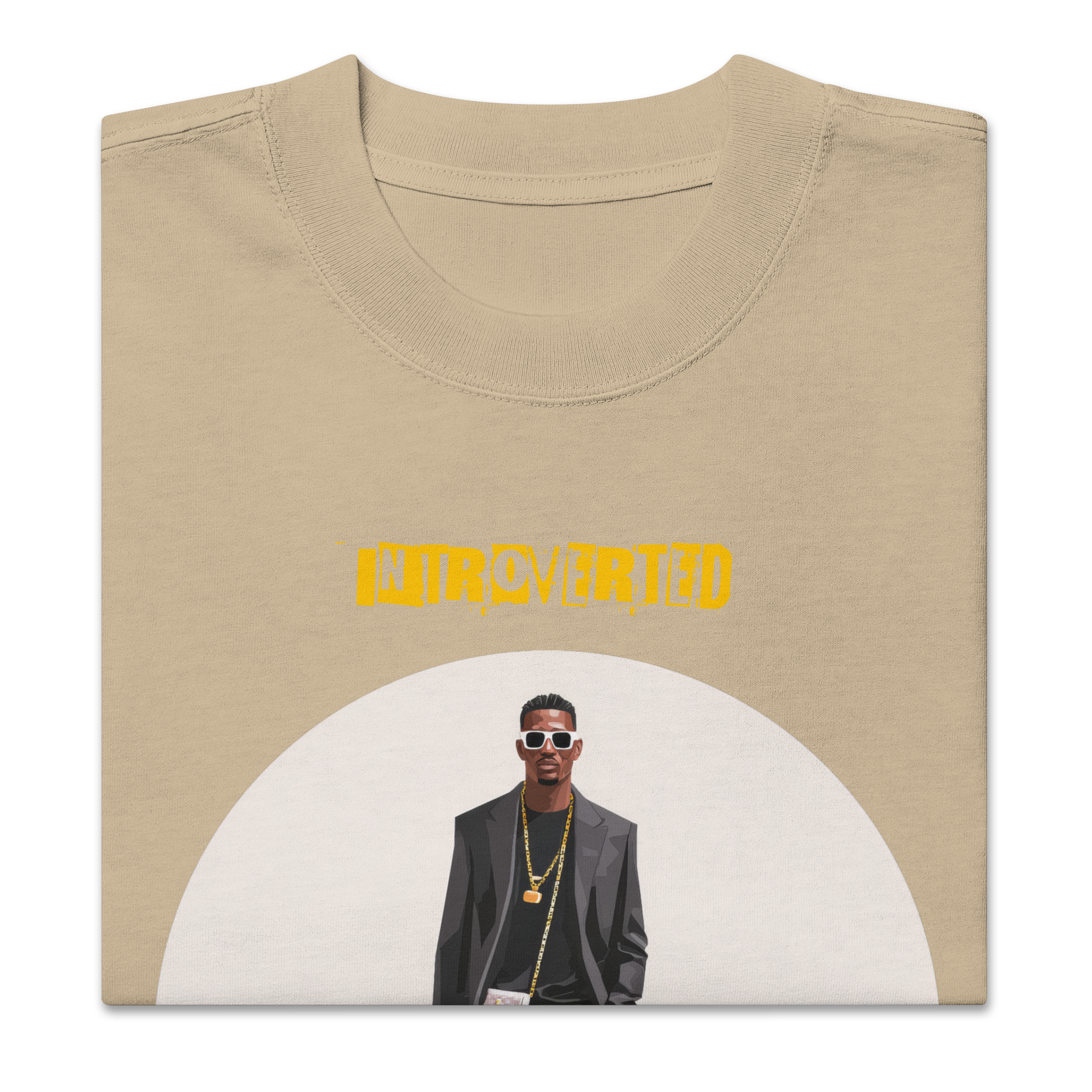 IntrovertedAlpha™ Oversized Faded T-Shirt in Faded Khaki for men, neutral oversized T-shirt with casual streetwear style