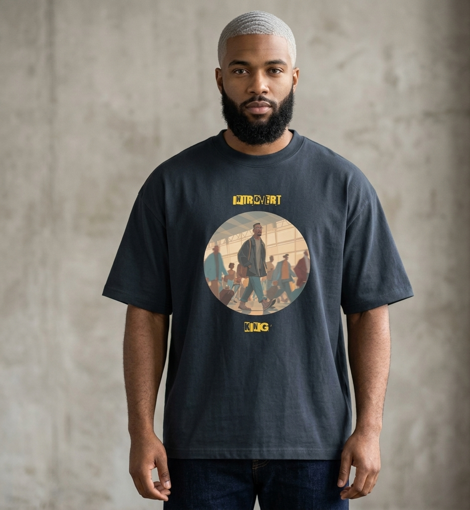 IntrovertedAlpha™ Box Tee in Navy Blazer for men, structured oversized T-shirt with premium streetwear style