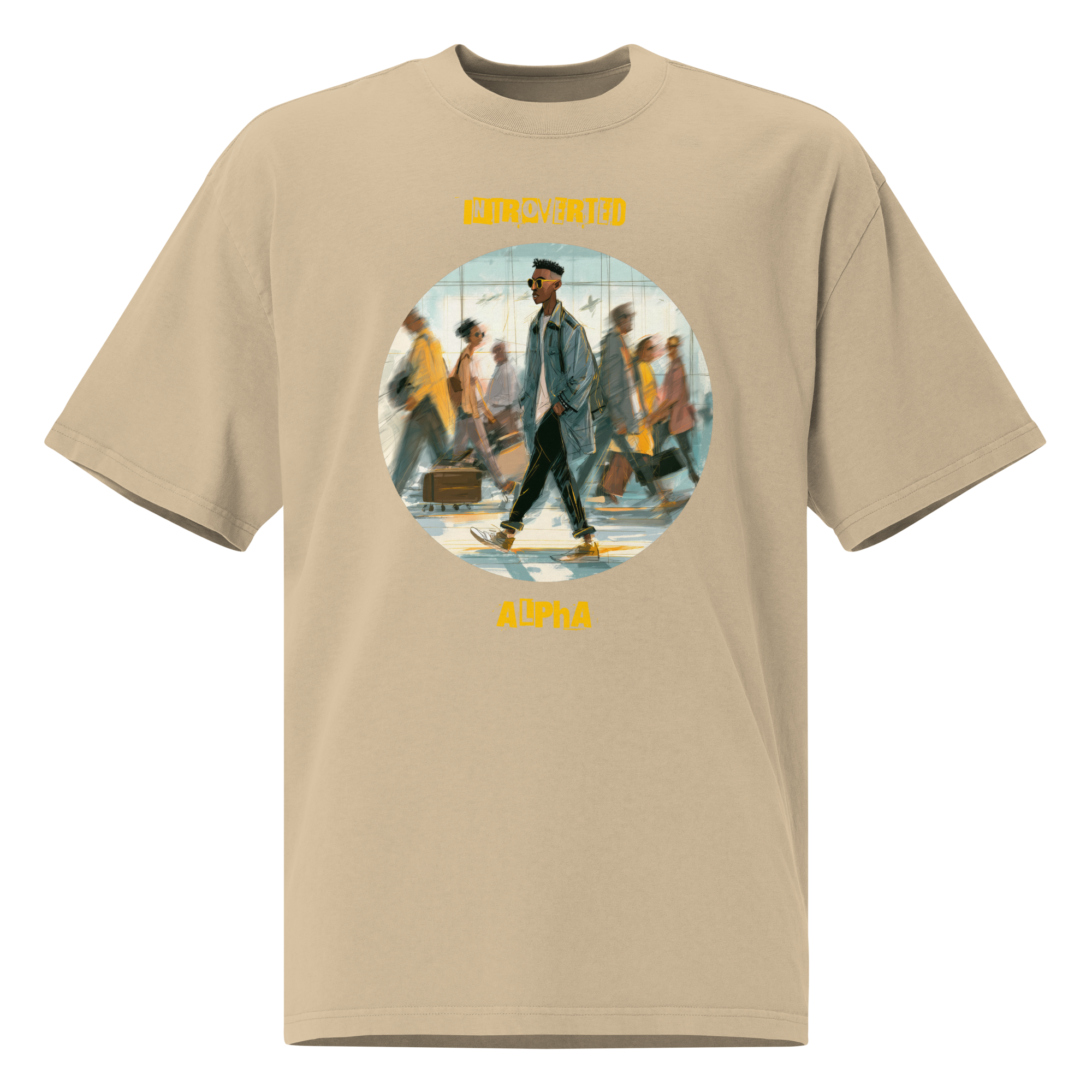 Xantho Philos™ Oversized Faded T-Shirt in Faded Khaki for men, neutral oversized T-shirt with casual streetwear style