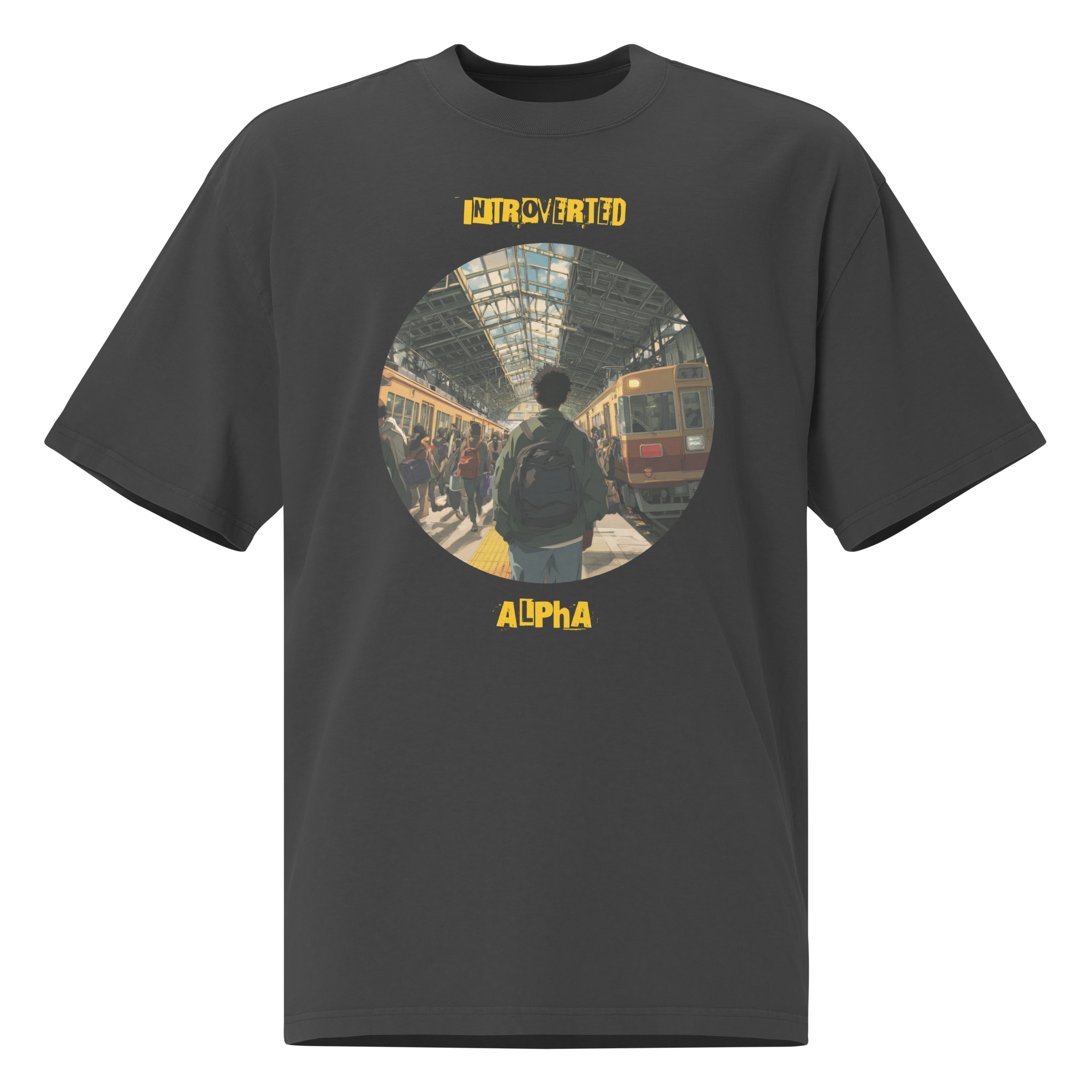IntrovertedAlpha™ Oversized Faded T-Shirt in Faded Black for men, vintage-wash streetwear with a relaxed oversized fit