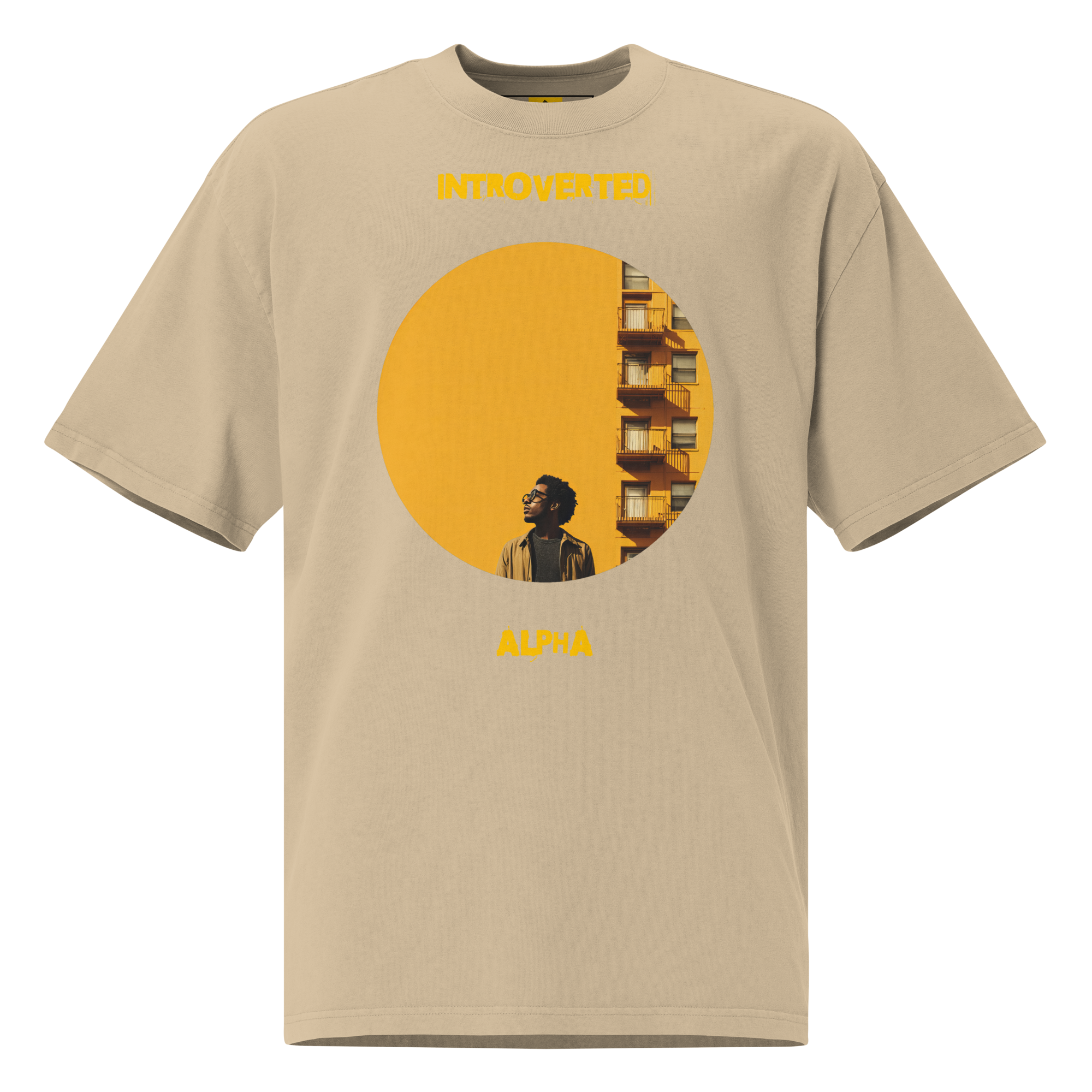 Xantho Philos™ Oversized Faded T-Shirt in Faded Khaki for men, neutral oversized T-shirt with casual streetwear style