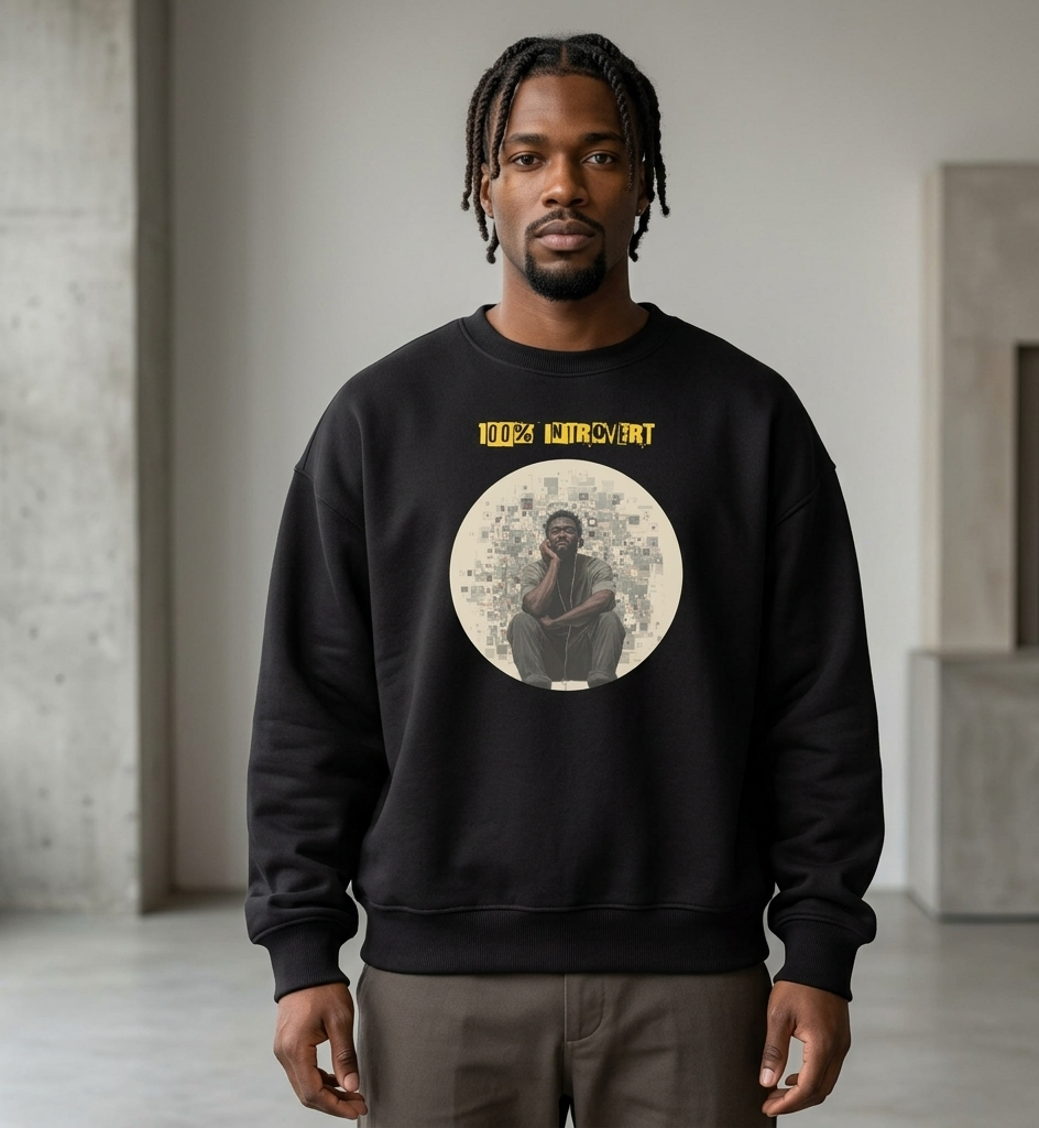 IntrovertedAlpha™ Oversized Sweatshirt in Vintage Black for men, washed heavyweight sweatshirt with a relaxed oversized fit