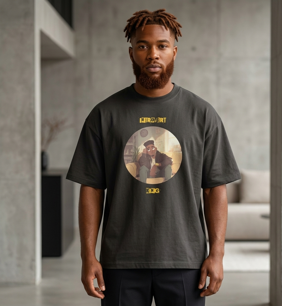 IntrovertedAlpha™ Box Tee in Vintage Black for men, washed boxy T-shirt with a relaxed streetwear silhouette