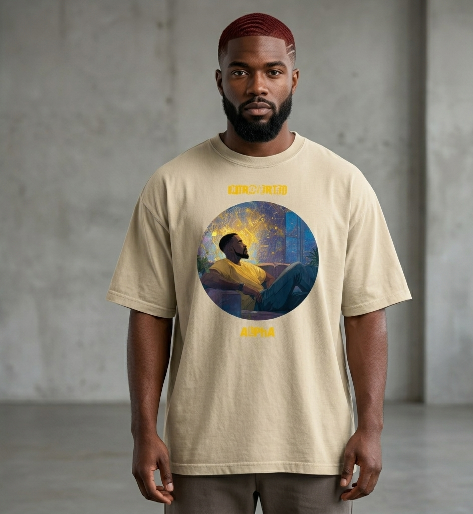 IntrovertedAlpha™ Oversized Faded T-Shirt in Faded Khaki for men, neutral oversized T-shirt with casual streetwear style