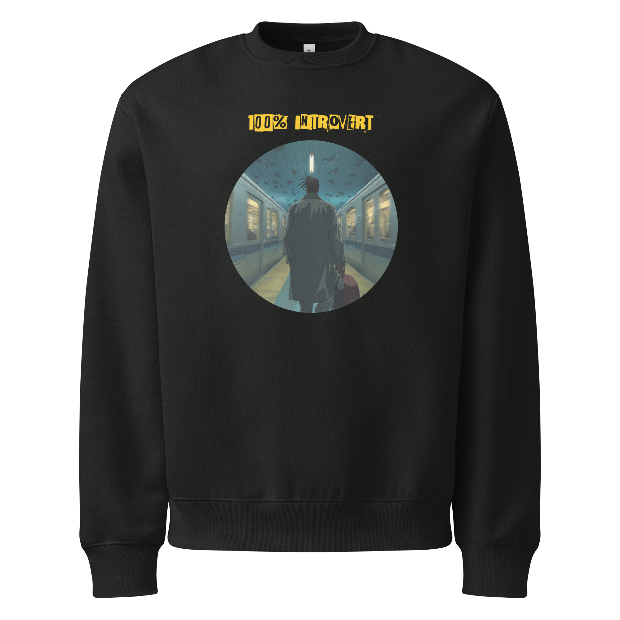 IntrovertedAlpha™ Oversized Sweatshirt in Vintage Black for men, washed heavyweight sweatshirt with a relaxed oversized fit