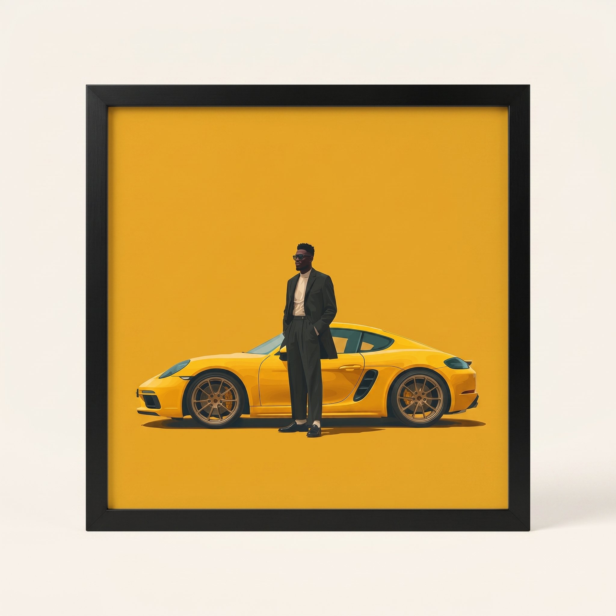 Straight-on product view of Quiet Arrival framed wall art in a black frame on a clean neutral background.