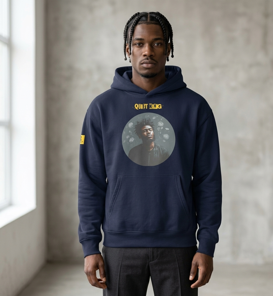 IntrovertedAlpha™ Oversized Hoodie in Navy for men, minimalist heavyweight hoodie with a relaxed streetwear fit