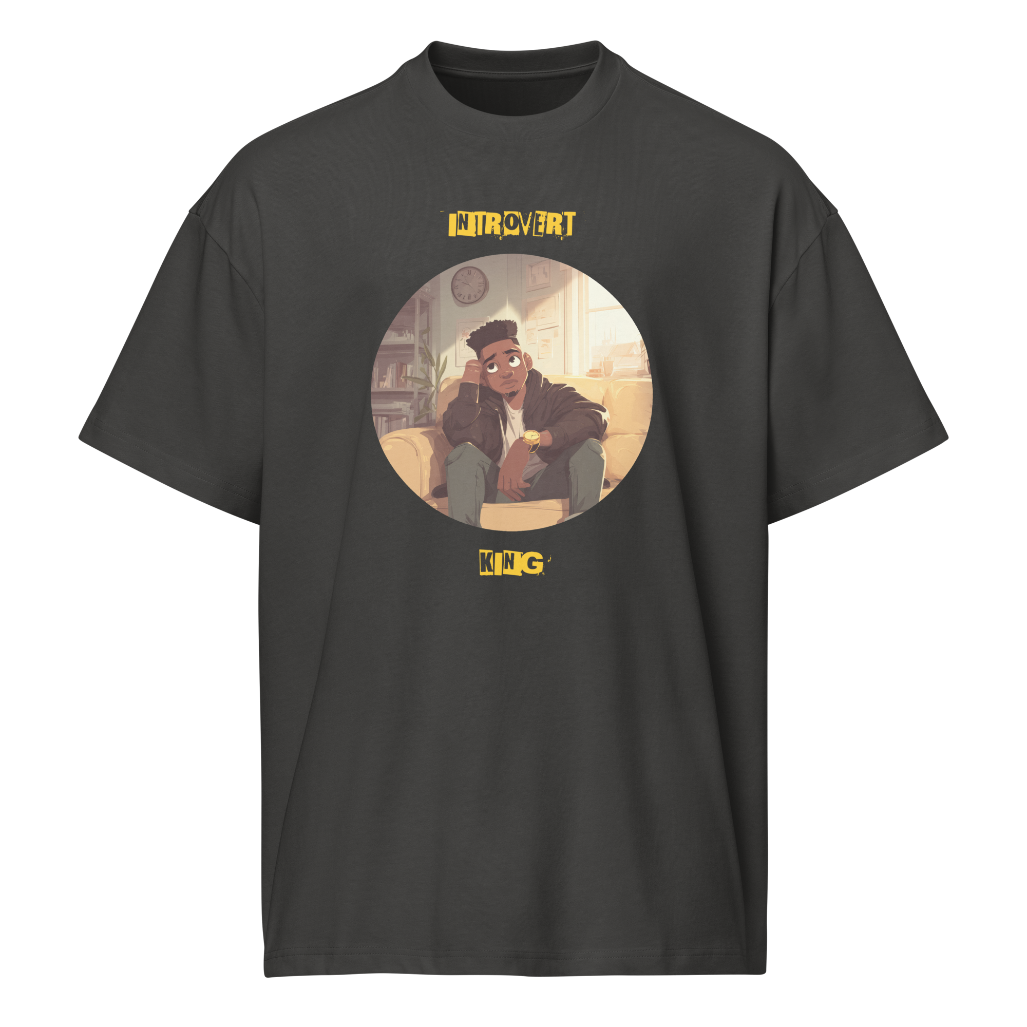 IntrovertedAlpha™ Box Tee in Vintage Black for men, washed boxy T-shirt with a relaxed streetwear silhouette
