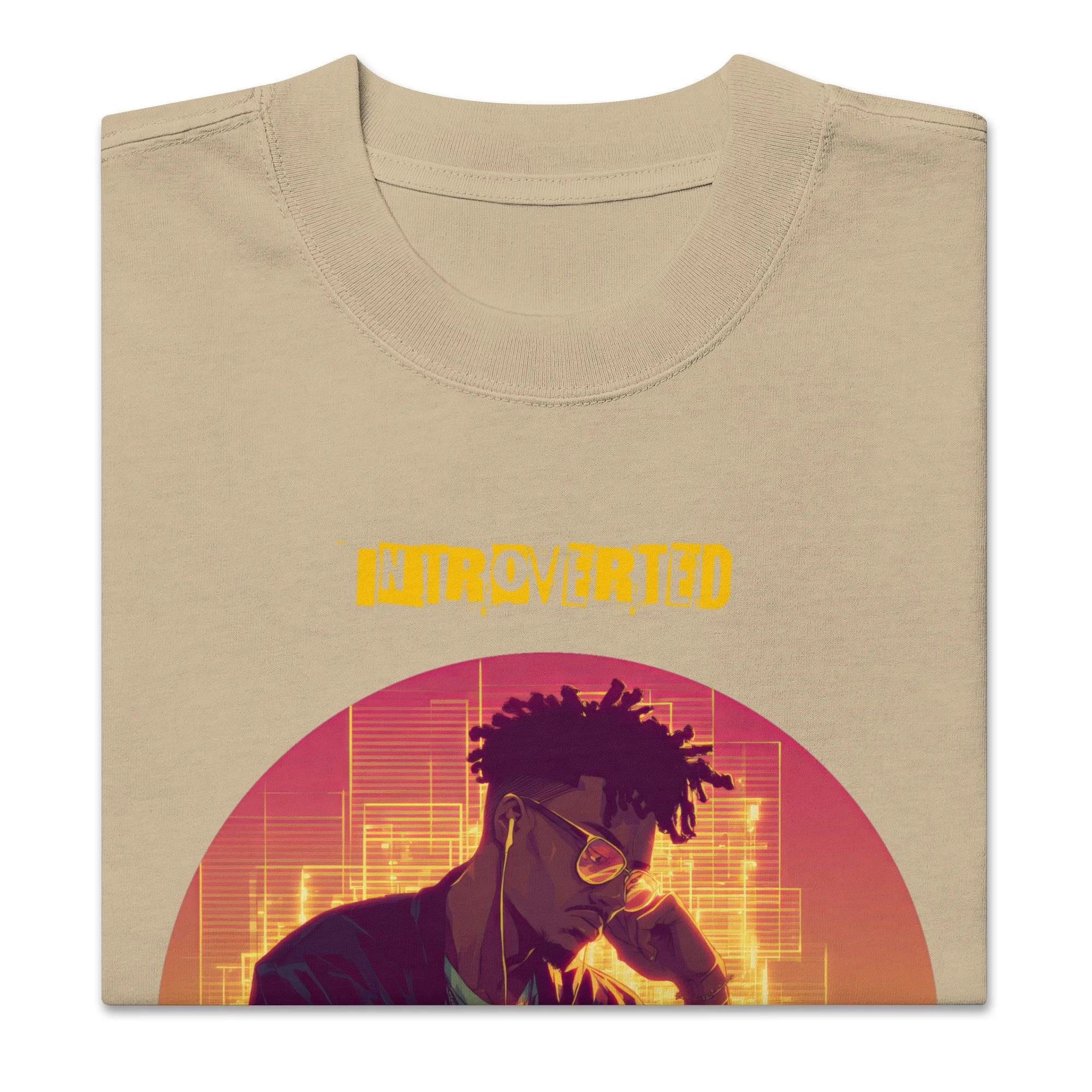 IntrovertedAlpha™ Oversized Faded T-Shirt in Faded Khaki for men, neutral oversized T-shirt with casual streetwear style