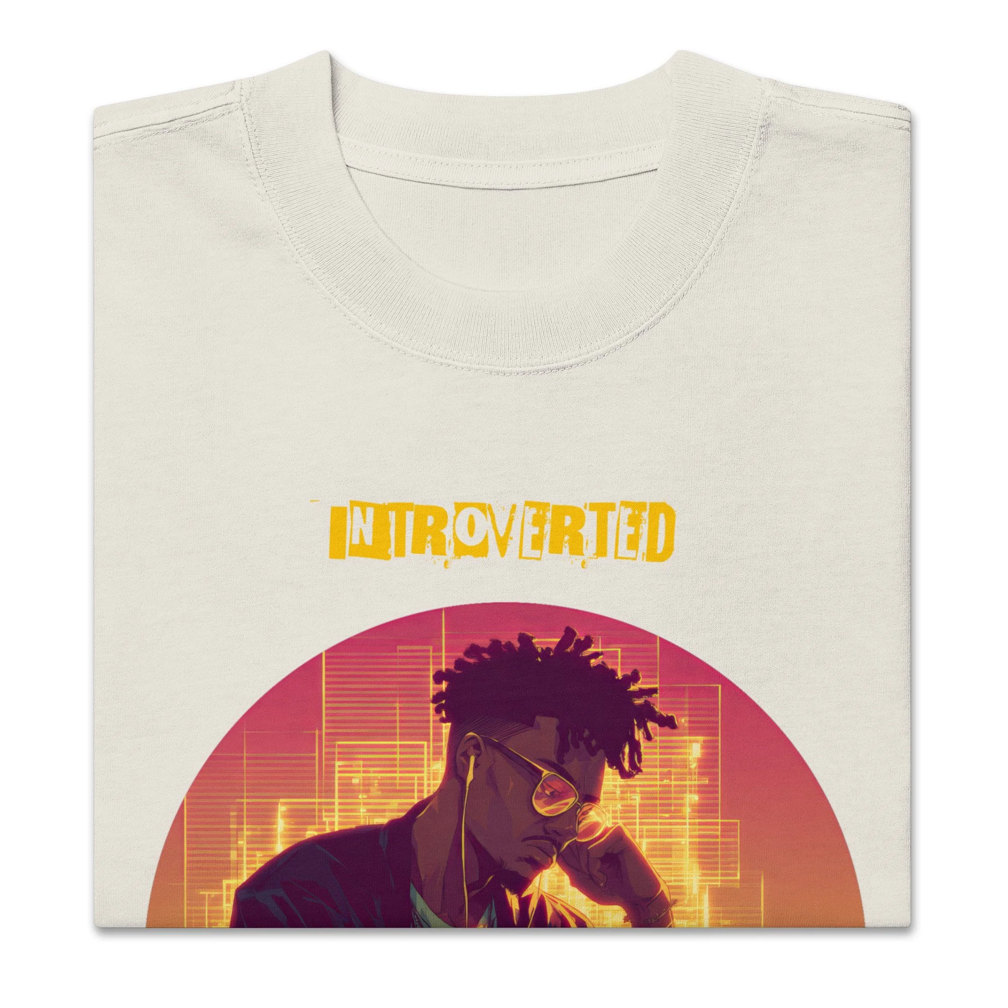 IntrovertedAlpha™ Oversized Faded T-Shirt in Faded Bone for men, soft neutral oversized T-shirt with a minimalist streetwear feel