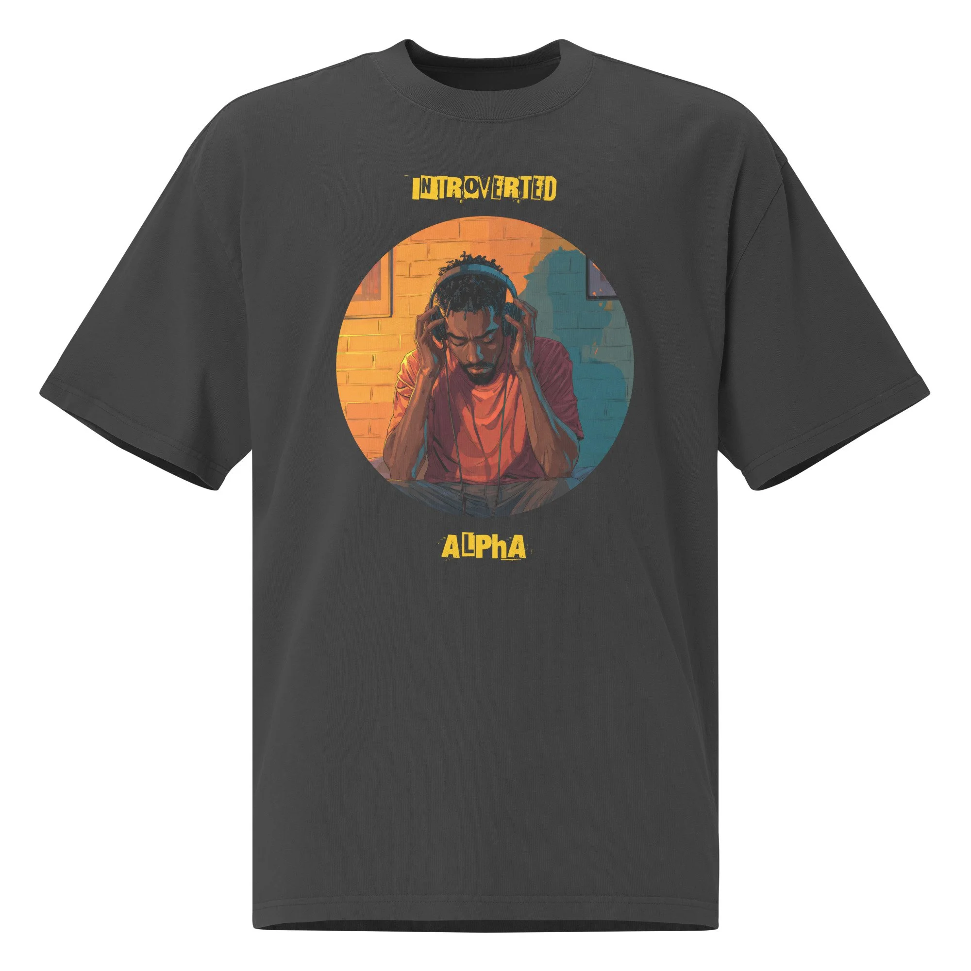 IntrovertedAlpha™ Oversized Faded T-Shirt in Faded Black for men, vintage-wash streetwear with a relaxed oversized fit
