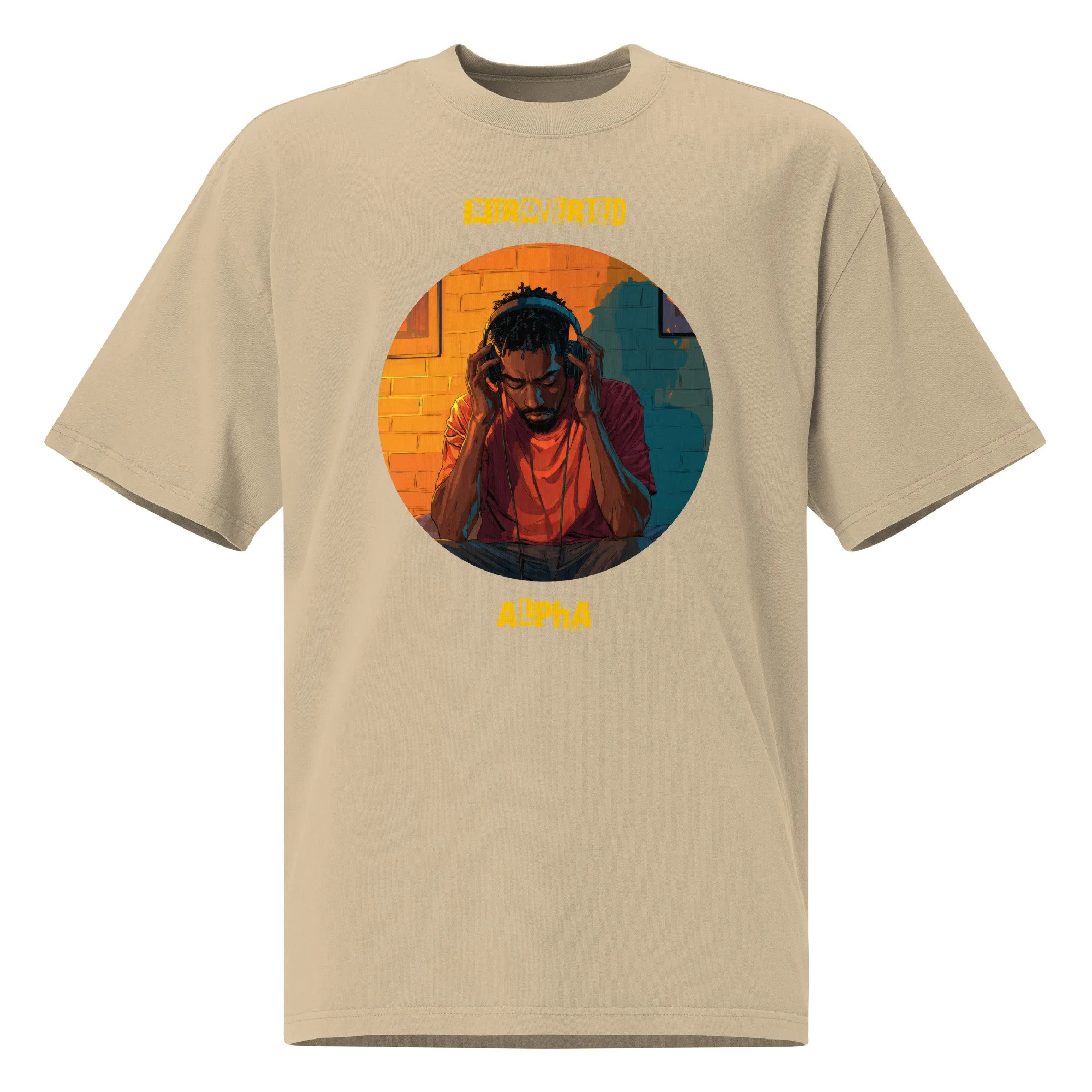 IntrovertedAlpha™ Oversized Faded T-Shirt in Faded Khaki for men, neutral oversized T-shirt with casual streetwear style