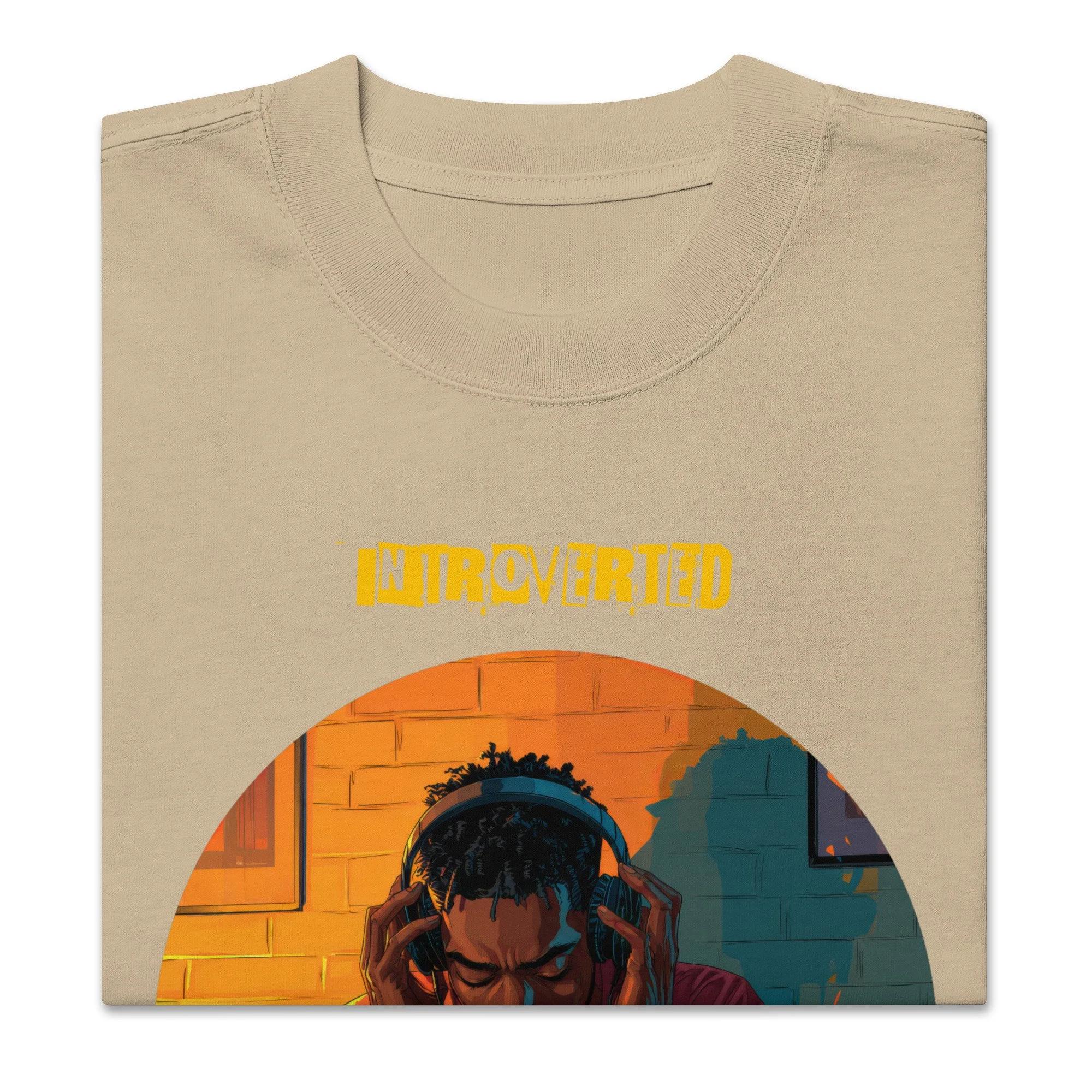 IntrovertedAlpha™ Oversized Faded T-Shirt in Faded Khaki for men, neutral oversized T-shirt with casual streetwear style