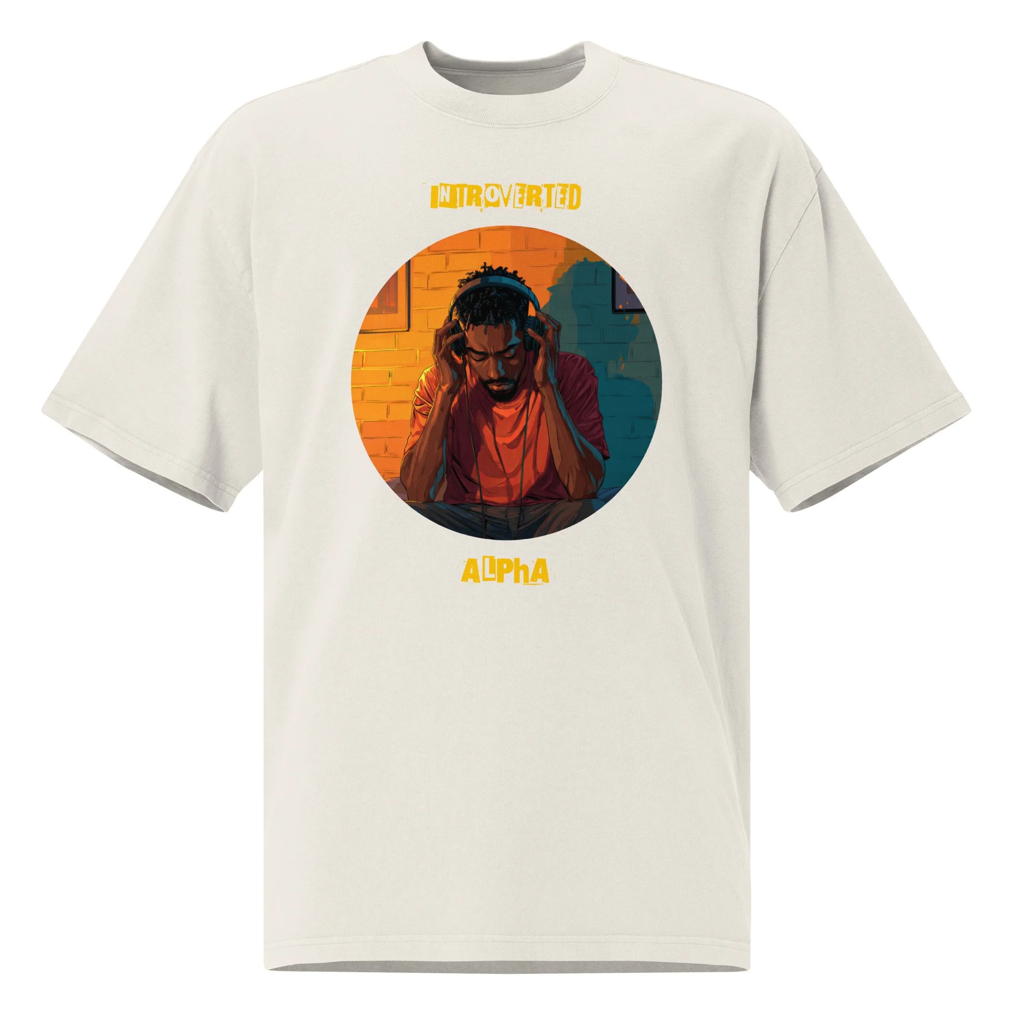 IntrovertedAlpha™ Oversized Faded T-Shirt in Faded Bone for men, soft neutral oversized T-shirt with a minimalist streetwear feel