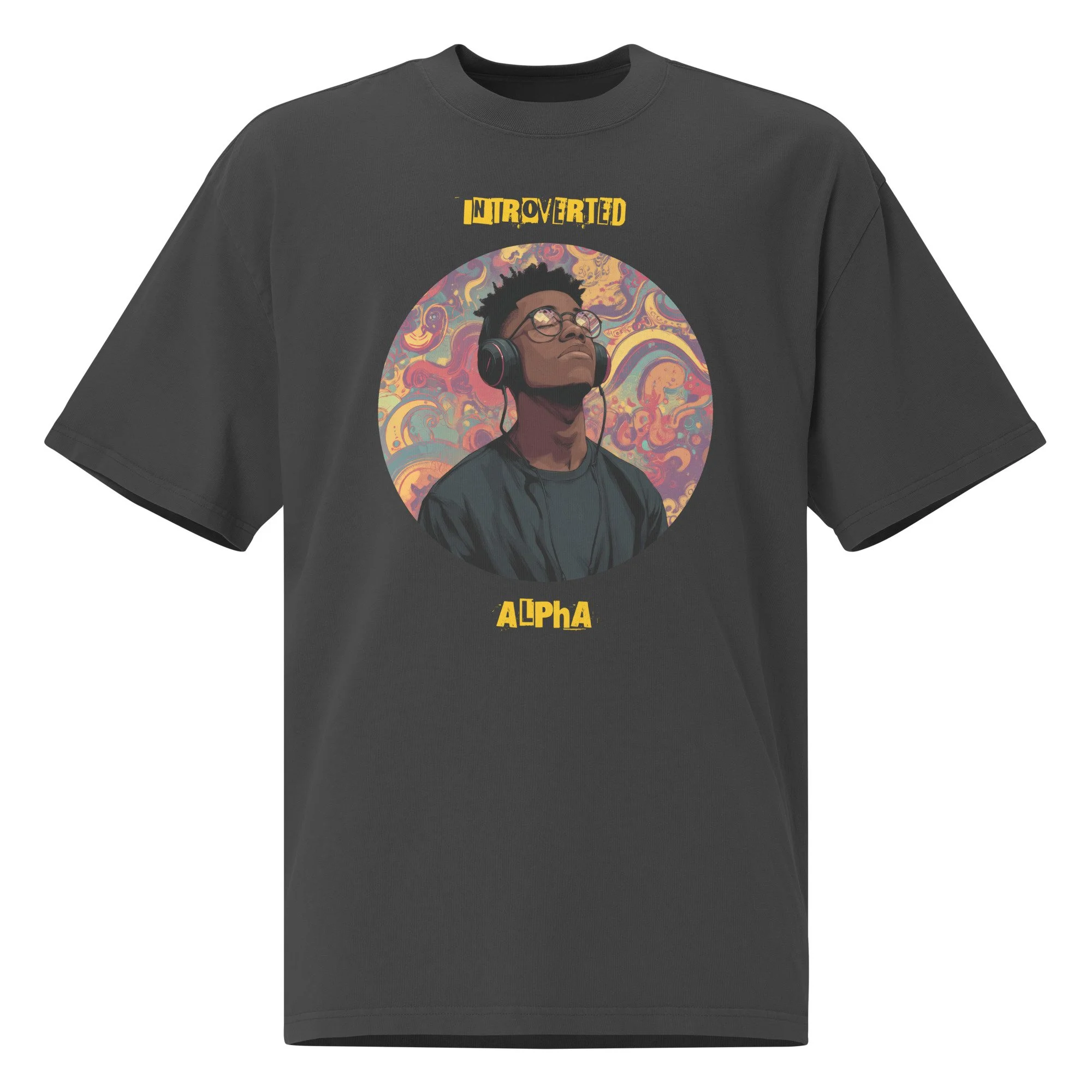 IntrovertedAlpha™ Oversized Faded T-Shirt in Faded Black for men, vintage-wash streetwear with a relaxed oversized fit