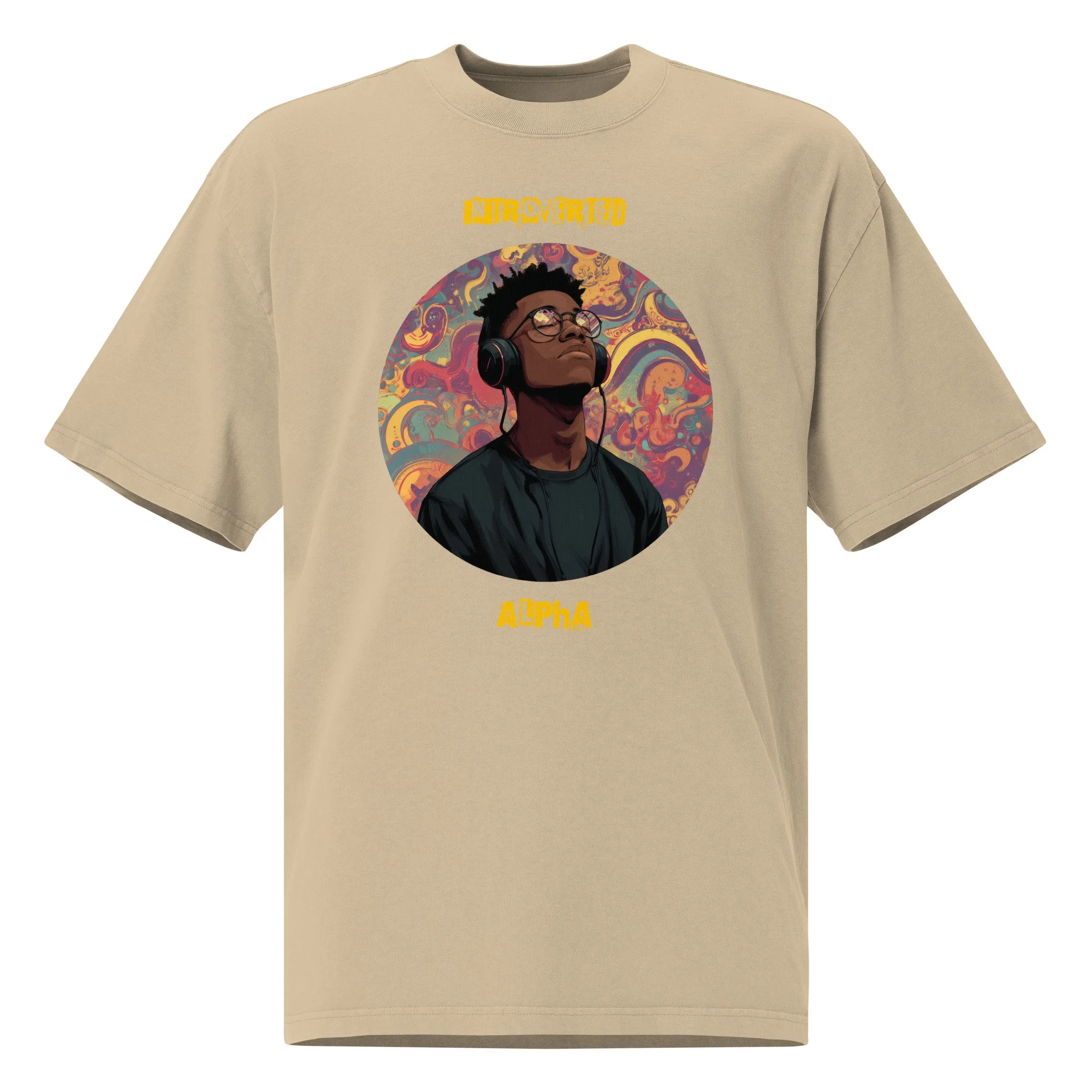 IntrovertedAlpha™ Oversized Faded T-Shirt in Faded Khaki for men, neutral oversized T-shirt with casual streetwear style