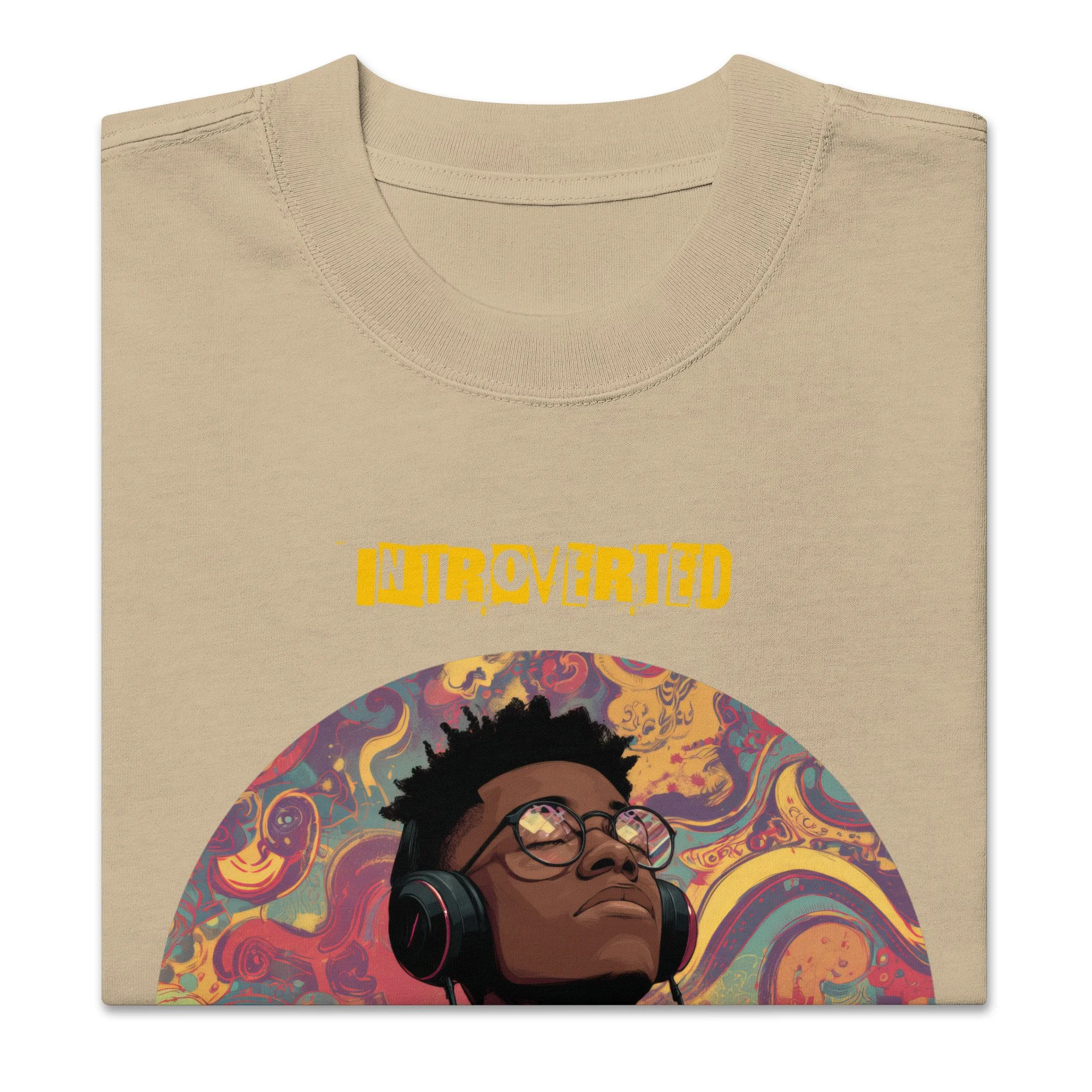 IntrovertedAlpha™ Oversized Faded T-Shirt in Faded Khaki for men, neutral oversized T-shirt with casual streetwear style