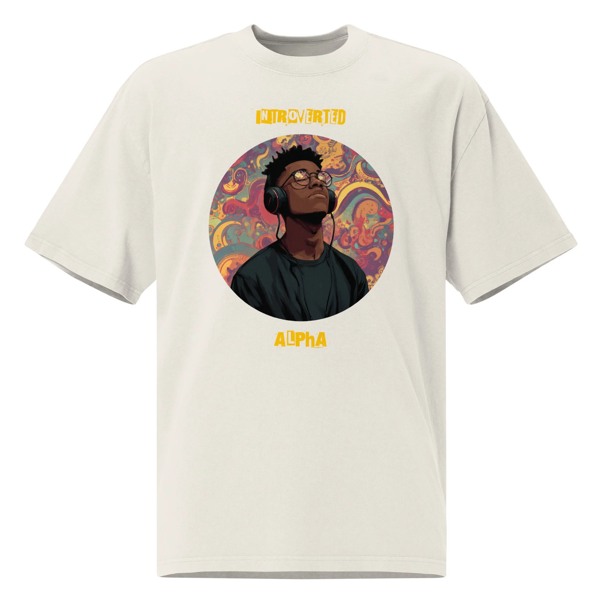 IntrovertedAlpha™ Oversized Faded T-Shirt in Faded Bone for men, soft neutral oversized T-shirt with a minimalist streetwear feel