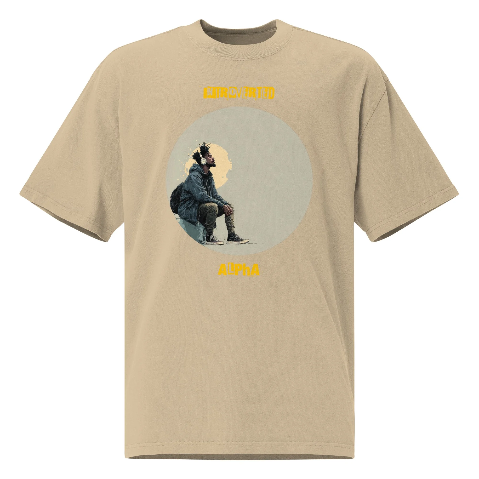 IntrovertedAlpha™ Oversized Faded T-Shirt in Faded Khaki for men, neutral oversized T-shirt with casual streetwear style