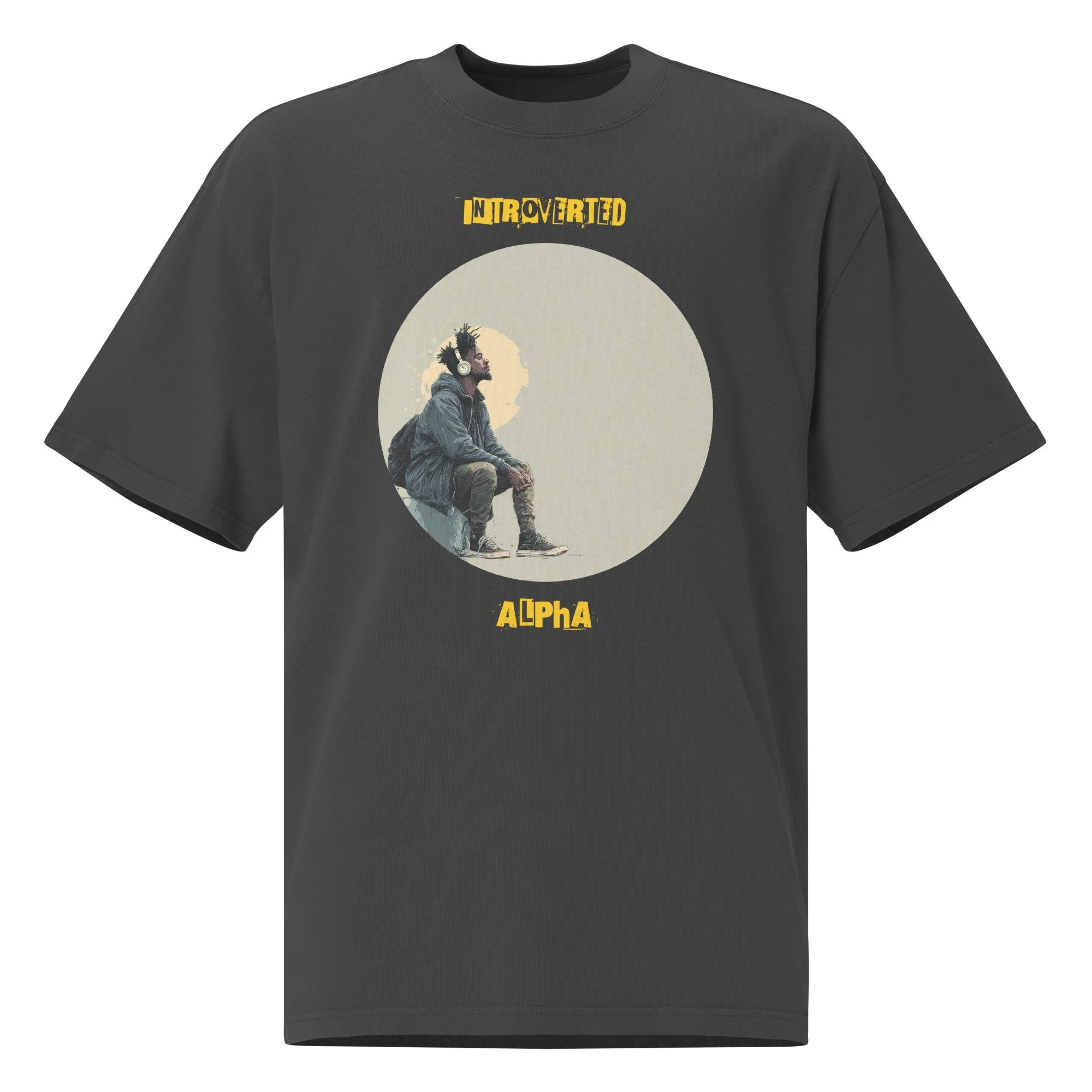 IntrovertedAlpha™ Oversized Faded T-Shirt in Faded Black for men, vintage-wash streetwear with a relaxed oversized fit