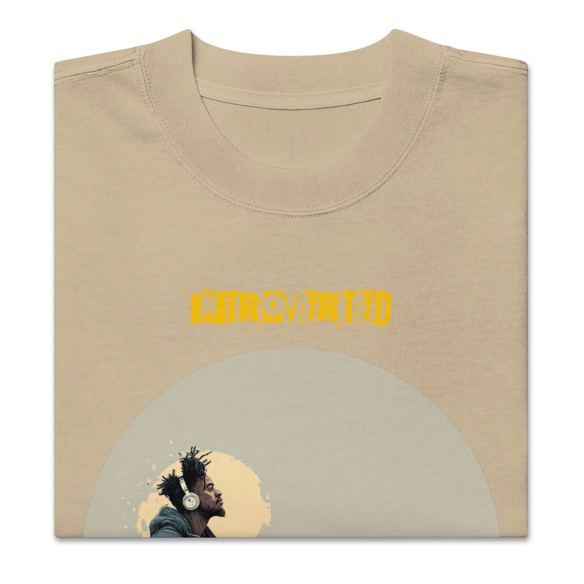 IntrovertedAlpha™ Oversized Faded T-Shirt in Faded Khaki for men, neutral oversized T-shirt with casual streetwear style