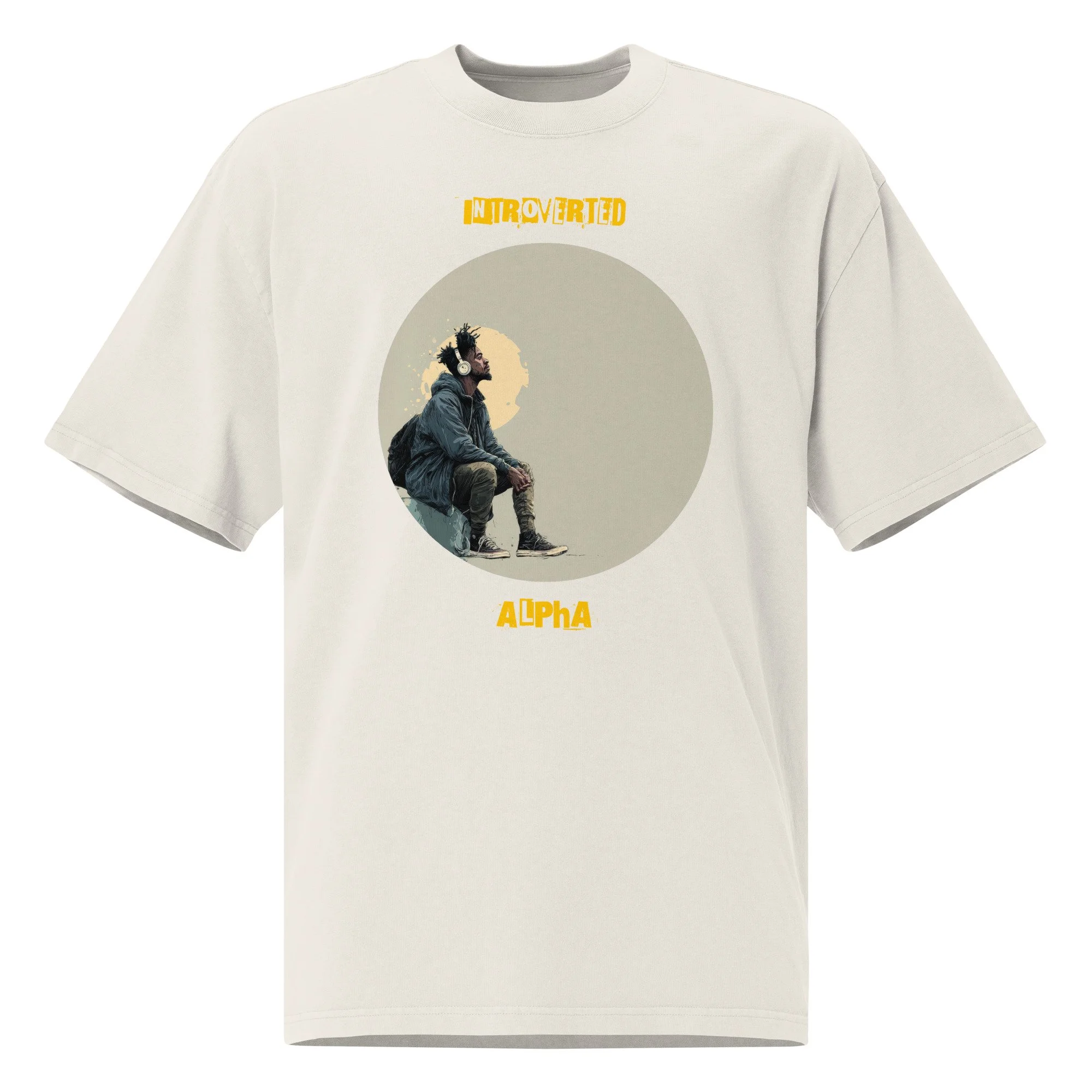 IntrovertedAlpha™ Oversized Faded T-Shirt in Faded Bone for men, soft neutral oversized T-shirt with a minimalist streetwear feel