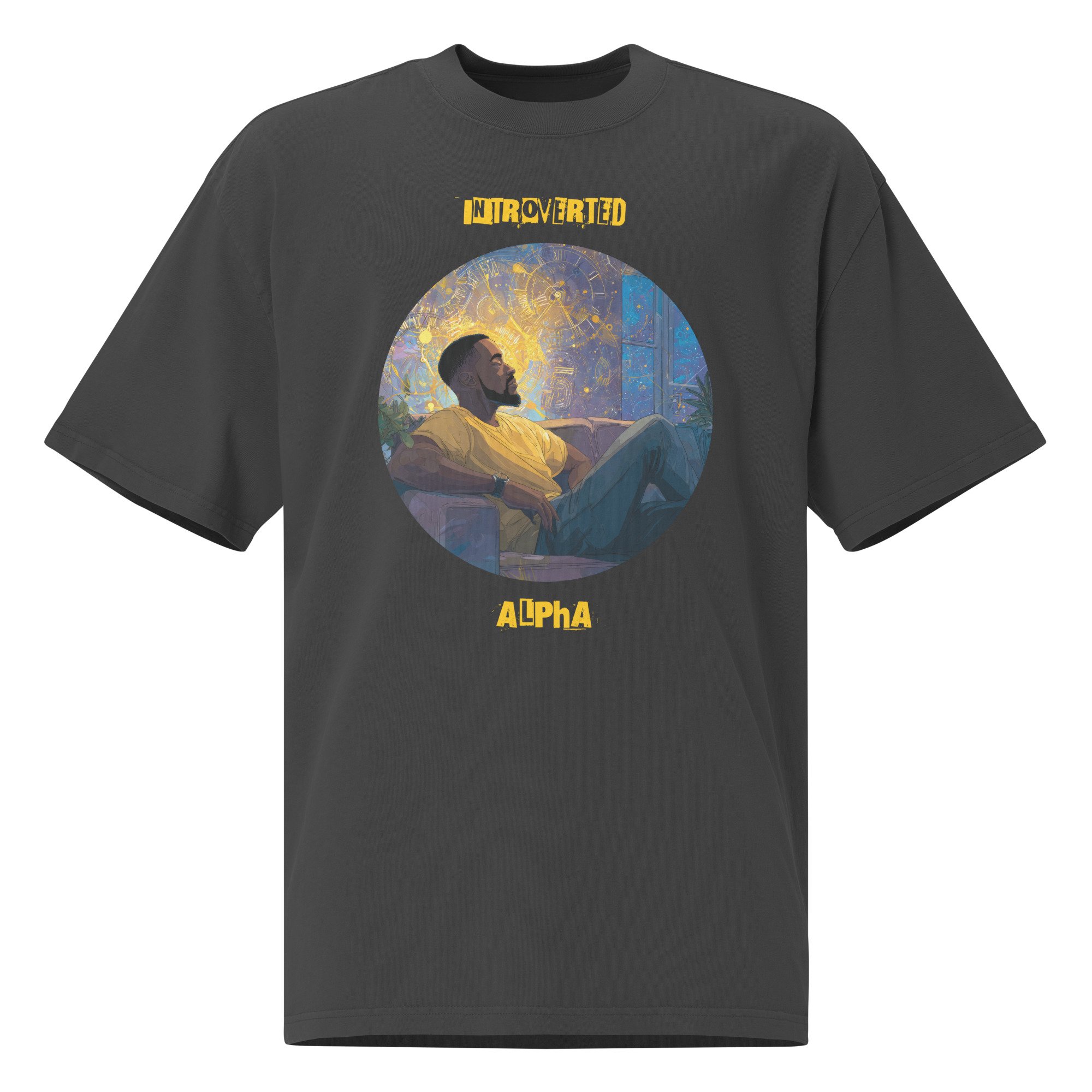 IntrovertedAlpha™ Oversized Faded T-Shirt in Faded Black for men, vintage-wash streetwear with a relaxed oversized fit