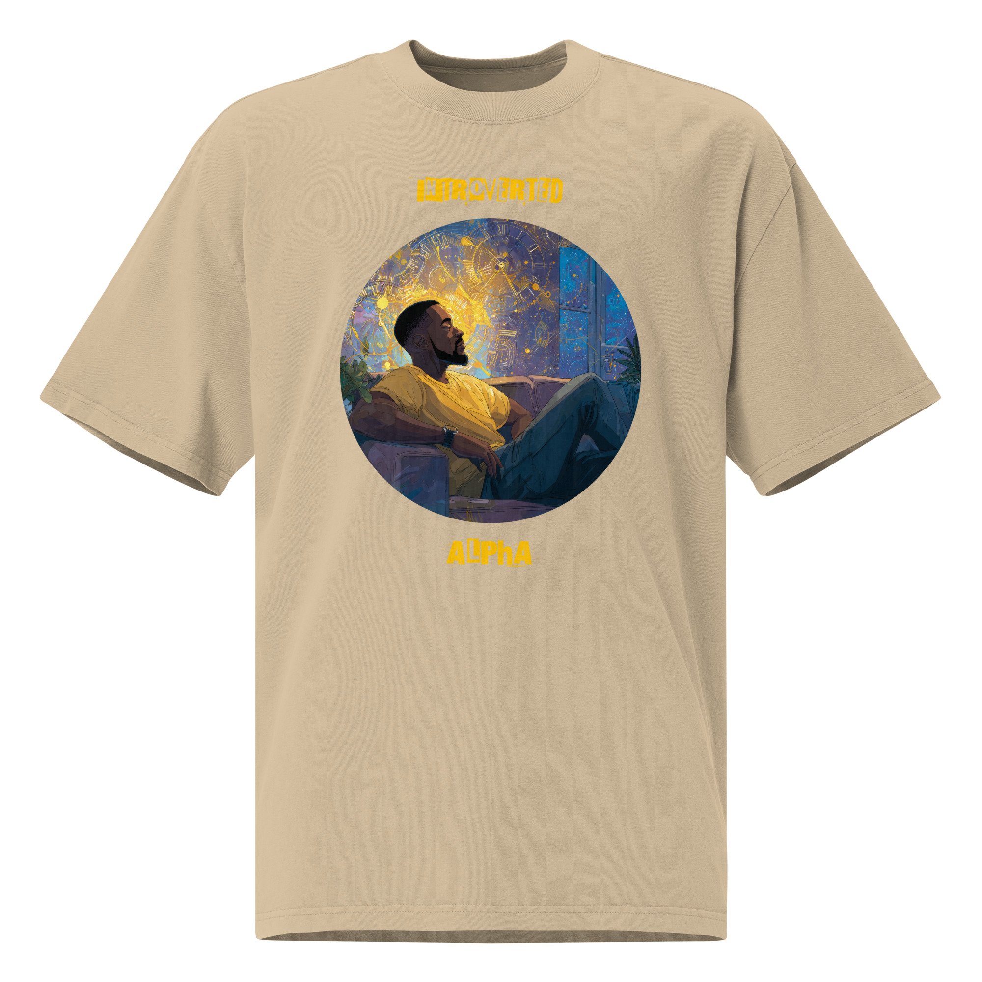 IntrovertedAlpha™ Oversized Faded T-Shirt in Faded Khaki for men, neutral oversized T-shirt with casual streetwear style
