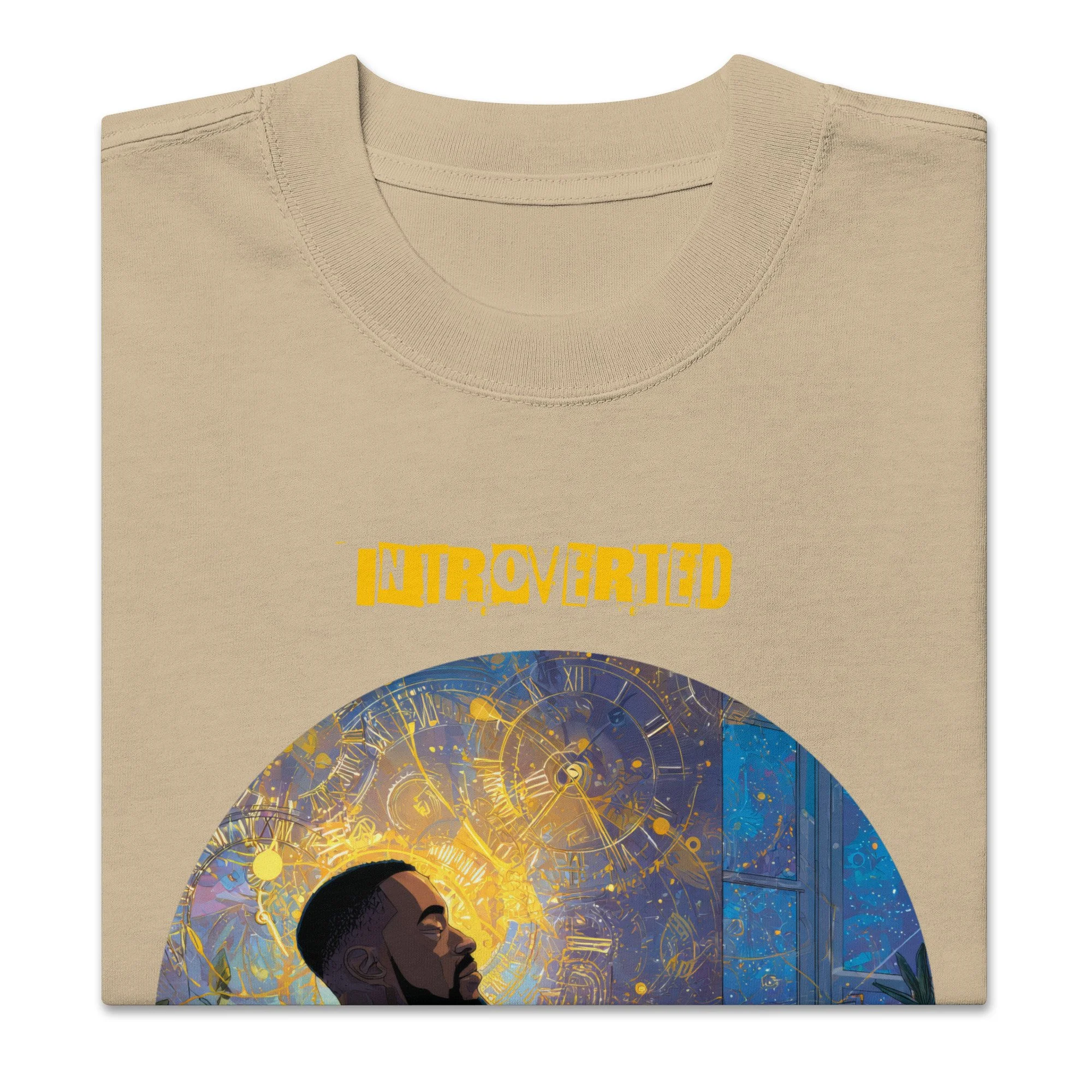 IntrovertedAlpha™ Oversized Faded T-Shirt in Faded Khaki for men, neutral oversized T-shirt with casual streetwear style