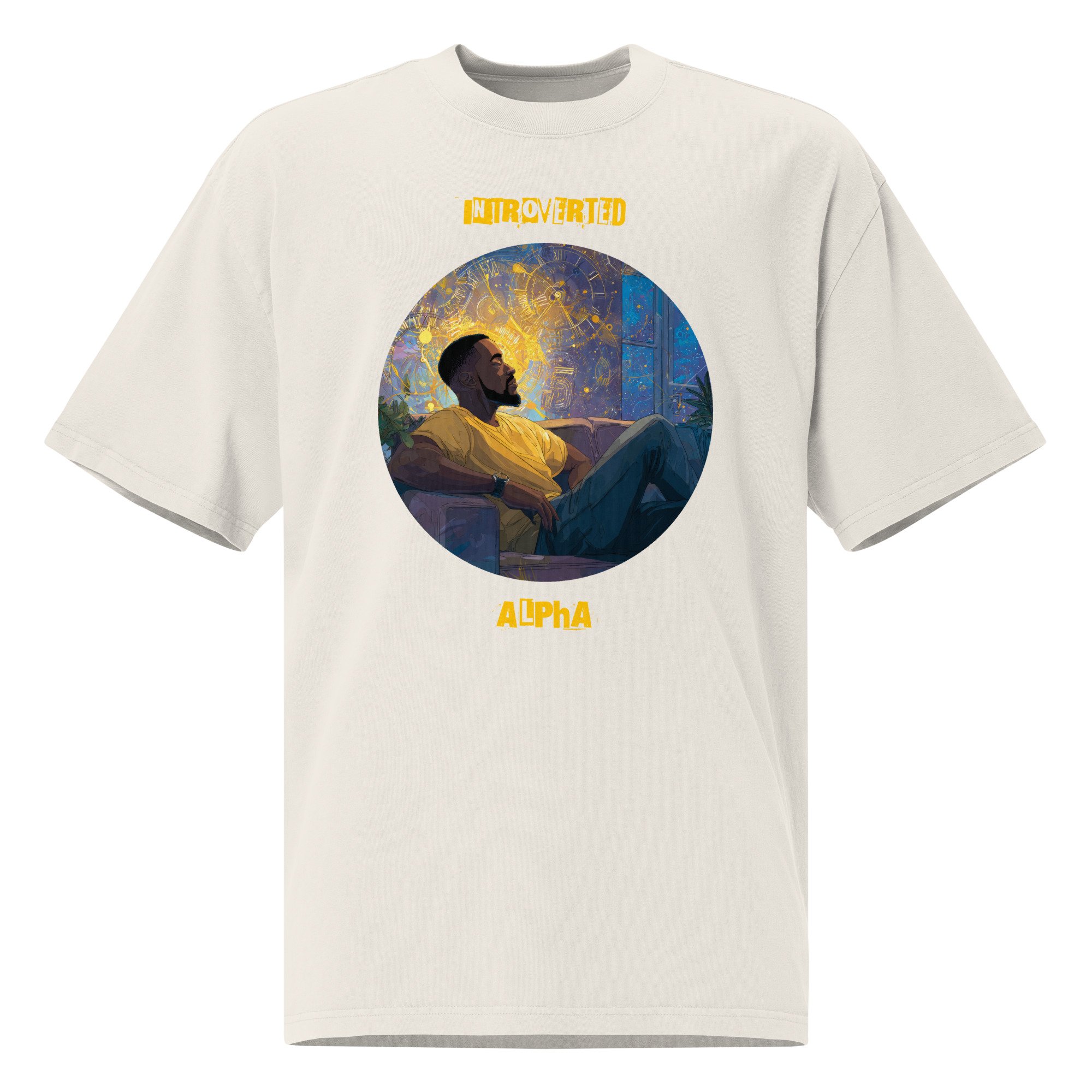 IntrovertedAlpha™ Oversized Faded T-Shirt in Faded Bone for men, soft neutral oversized T-shirt with a minimalist streetwear feel