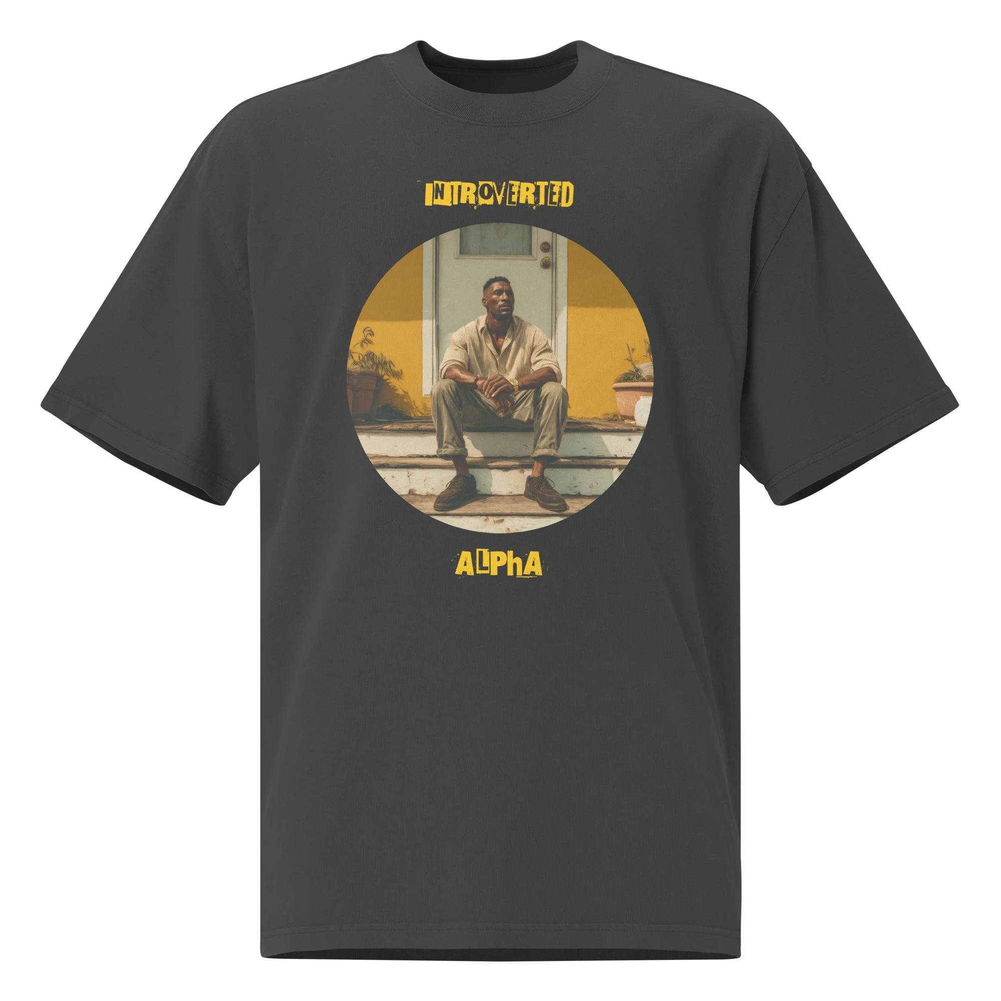 IntrovertedAlpha™ Oversized Faded T-Shirt in Faded Black for men, vintage-wash streetwear with a relaxed oversized fit
