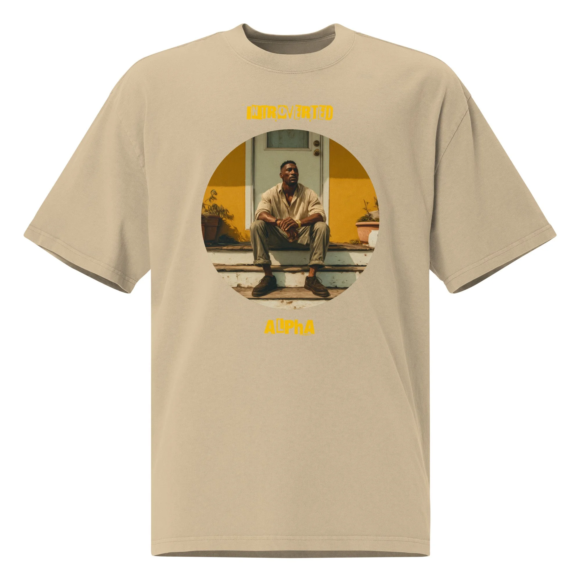 IntrovertedAlpha™ Oversized Faded T-Shirt in Faded Khaki for men, neutral oversized T-shirt with casual streetwear style