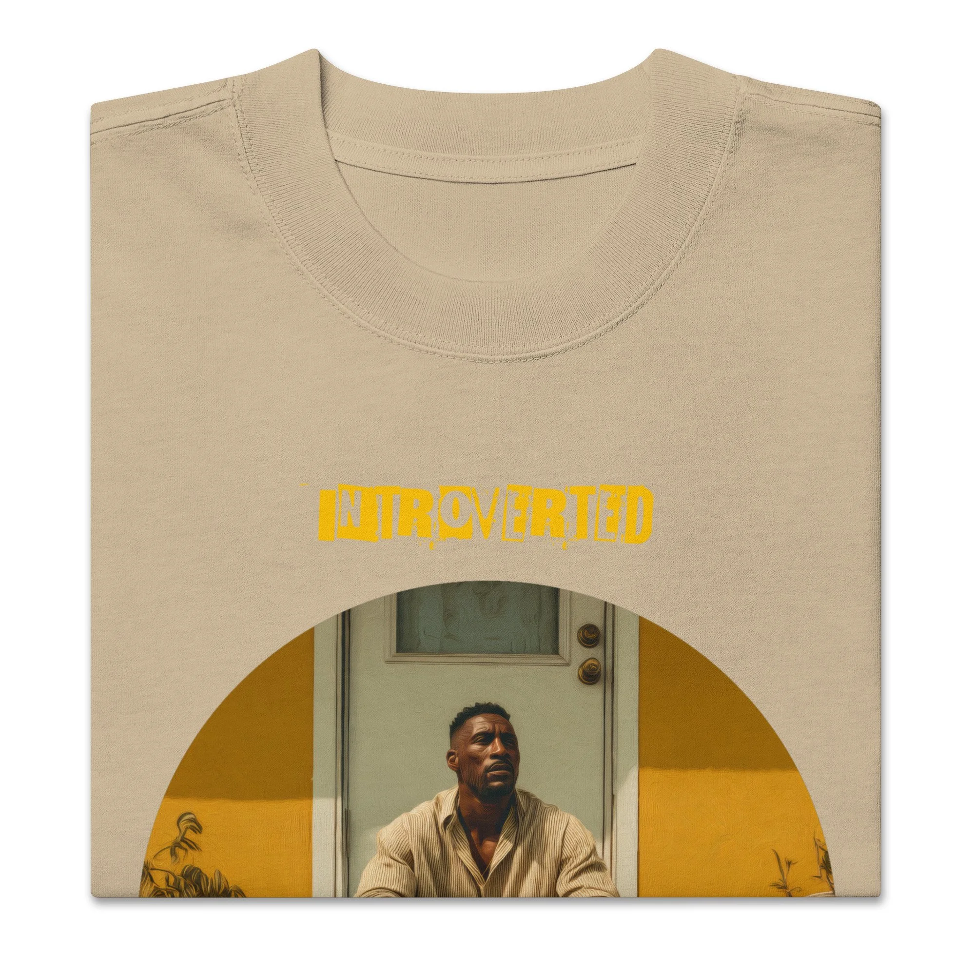 IntrovertedAlpha™ Oversized Faded T-Shirt in Faded Khaki for men, neutral oversized T-shirt with casual streetwear style