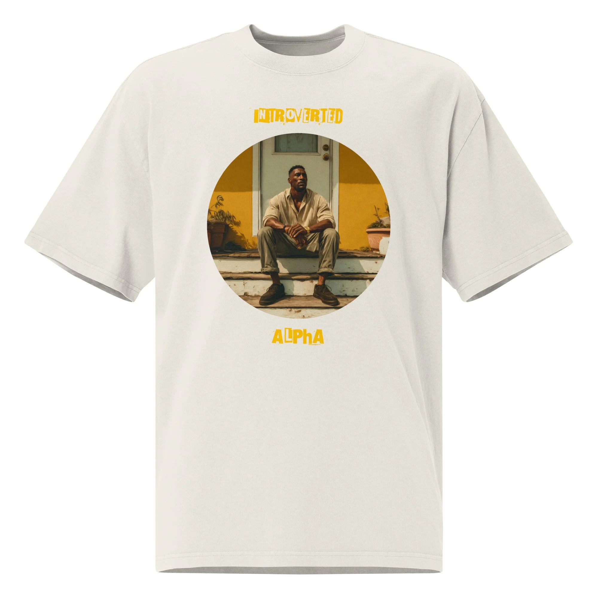 IntrovertedAlpha™ Oversized Faded T-Shirt in Faded Bone for men, soft neutral oversized T-shirt with a minimalist streetwear feel