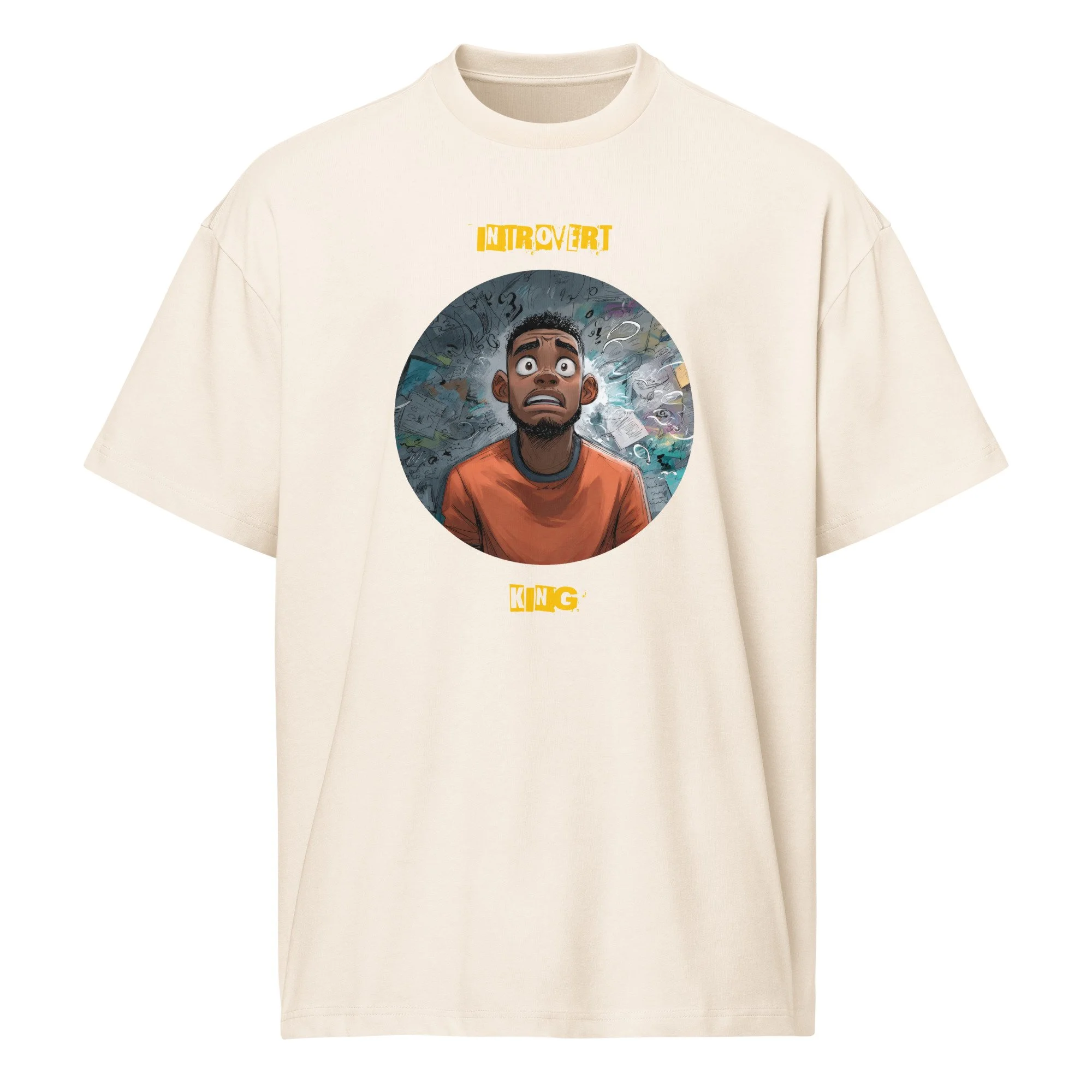 IntrovertedAlpha™ Box Tee in Vintage White for men, soft-toned box tee with a minimalist oversized fit