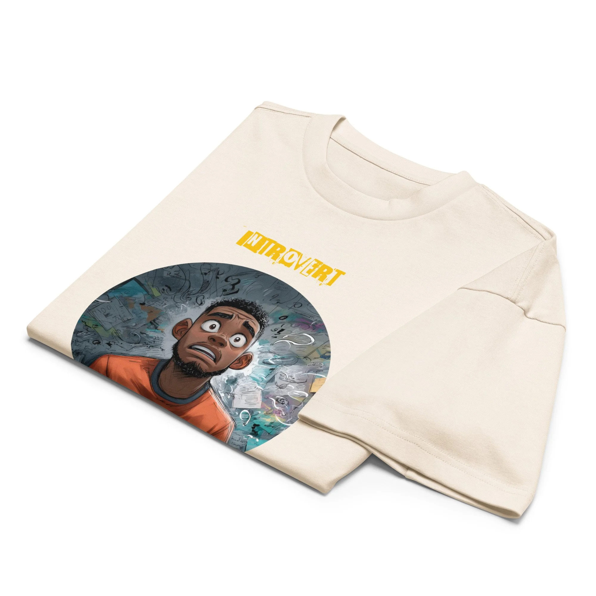 IntrovertedAlpha™ Box Tee in Vintage White for men, soft-toned box tee with a minimalist oversized fit