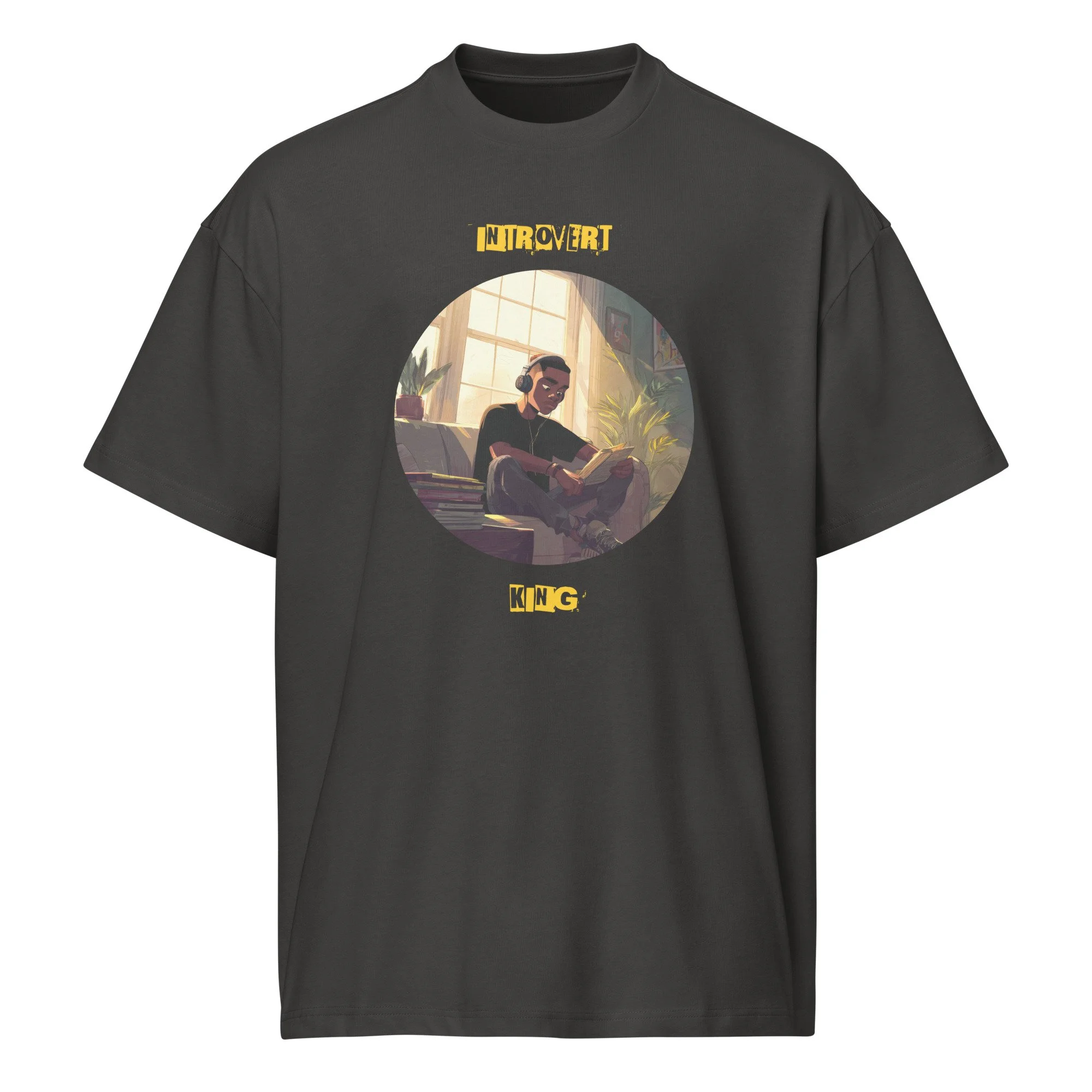 IntrovertedAlpha™ Box Tee in Vintage Black for men, washed boxy T-shirt with a relaxed streetwear silhouette