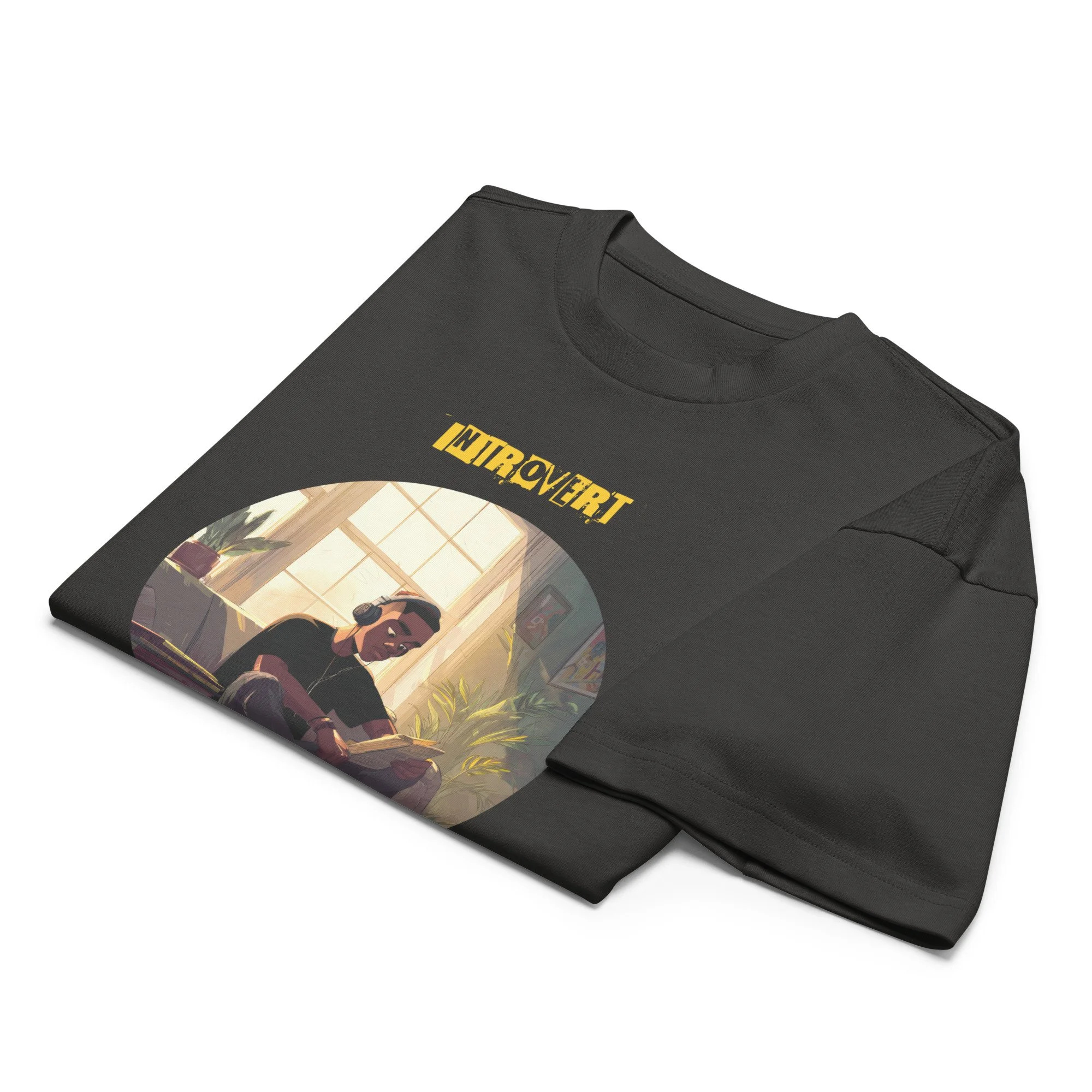 IntrovertedAlpha™ Box Tee in Vintage Black for men, washed boxy T-shirt with a relaxed streetwear silhouette