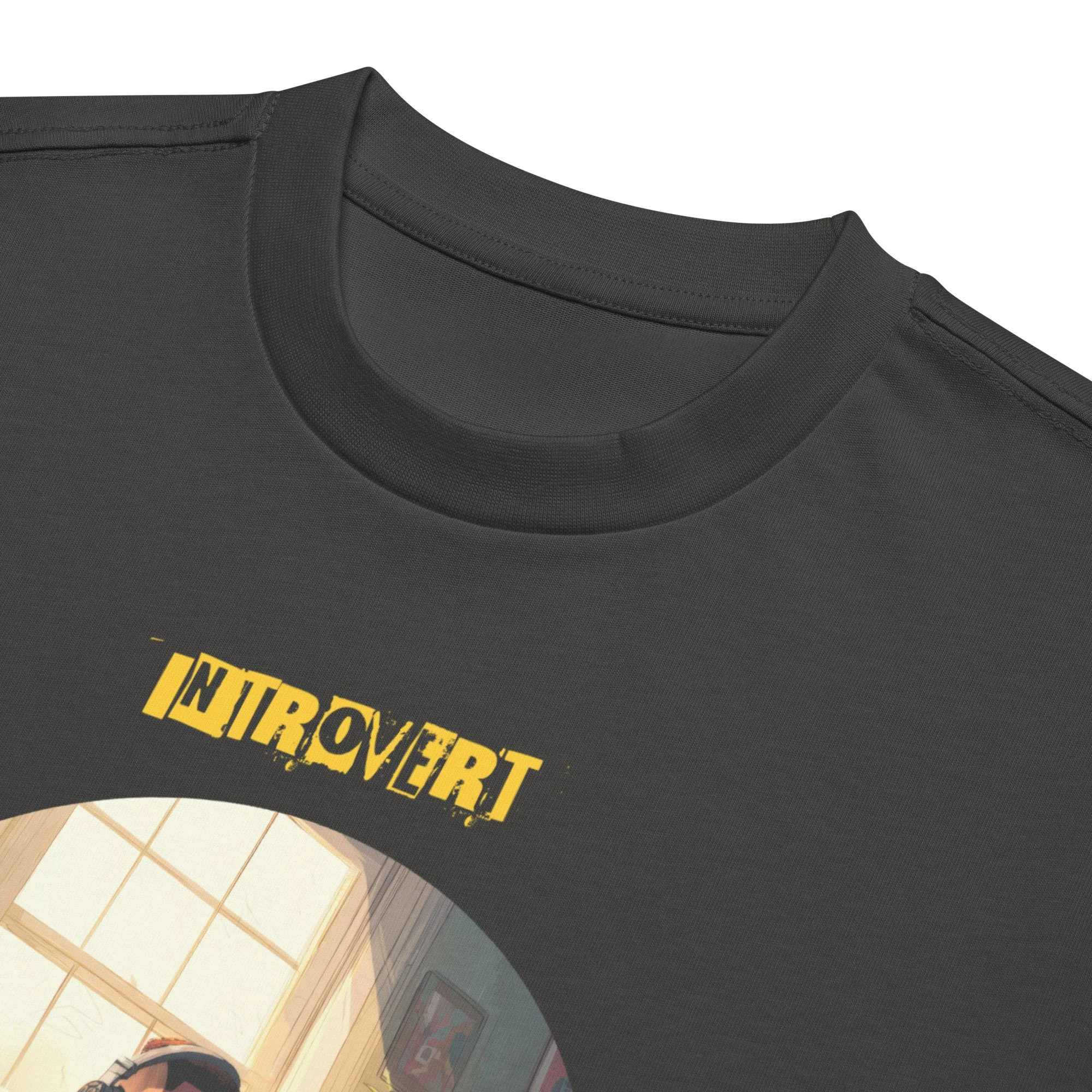 IntrovertedAlpha™ Box Tee in Vintage Black for men, washed boxy T-shirt with a relaxed streetwear silhouette