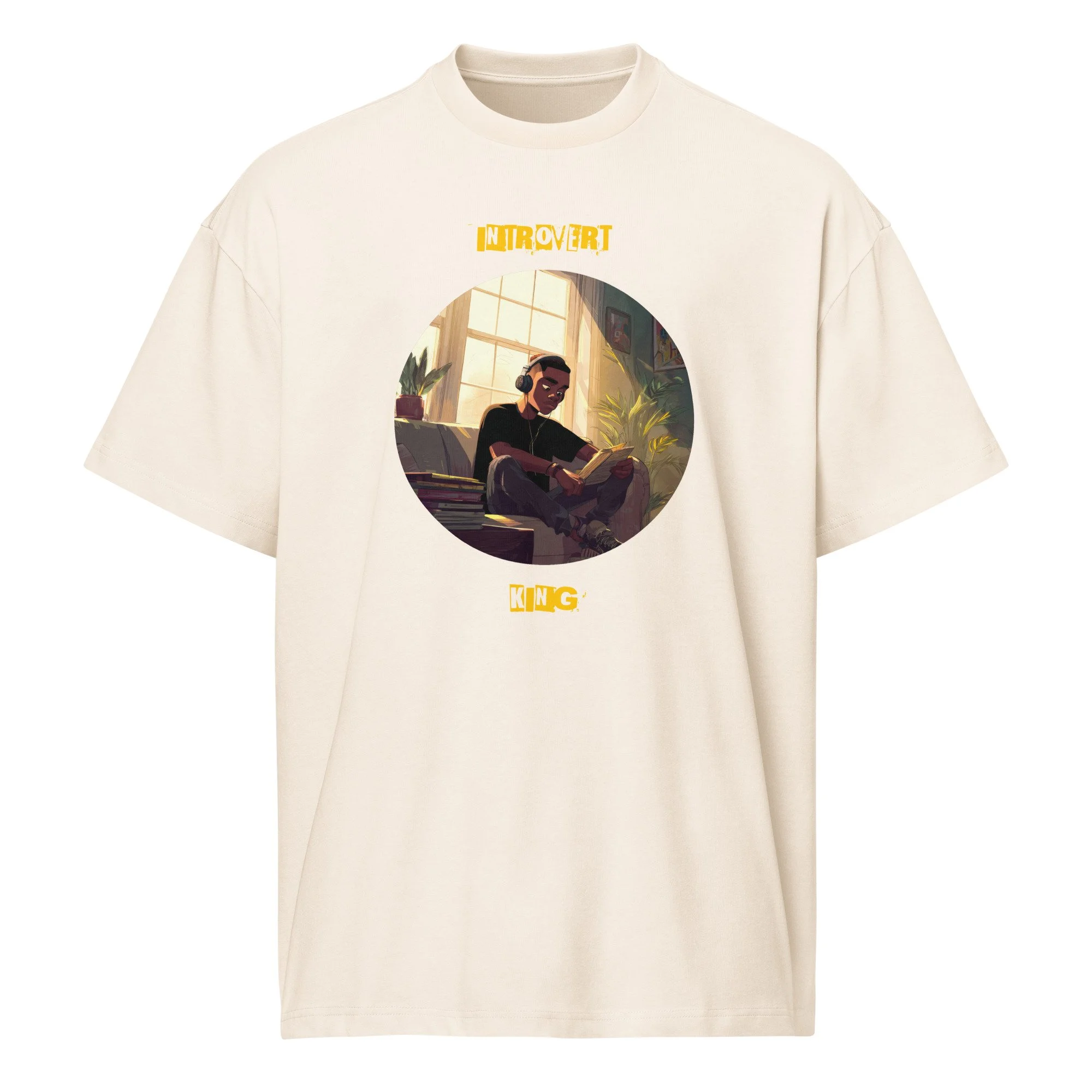 IntrovertedAlpha™ Box Tee in Vintage White for men, soft-toned box tee with a minimalist oversized fit