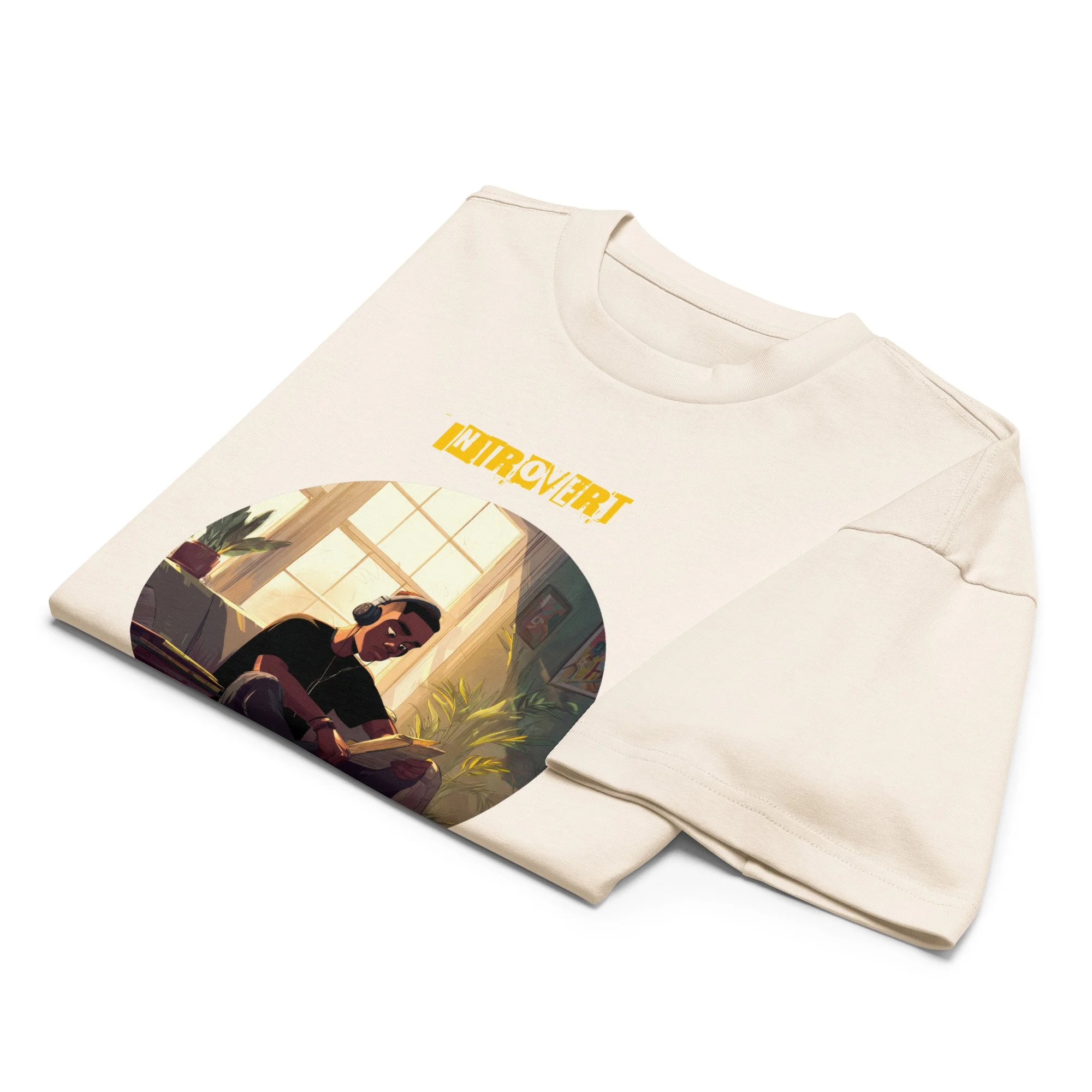 IntrovertedAlpha™ Box Tee in Vintage White for men, soft-toned box tee with a minimalist oversized fit