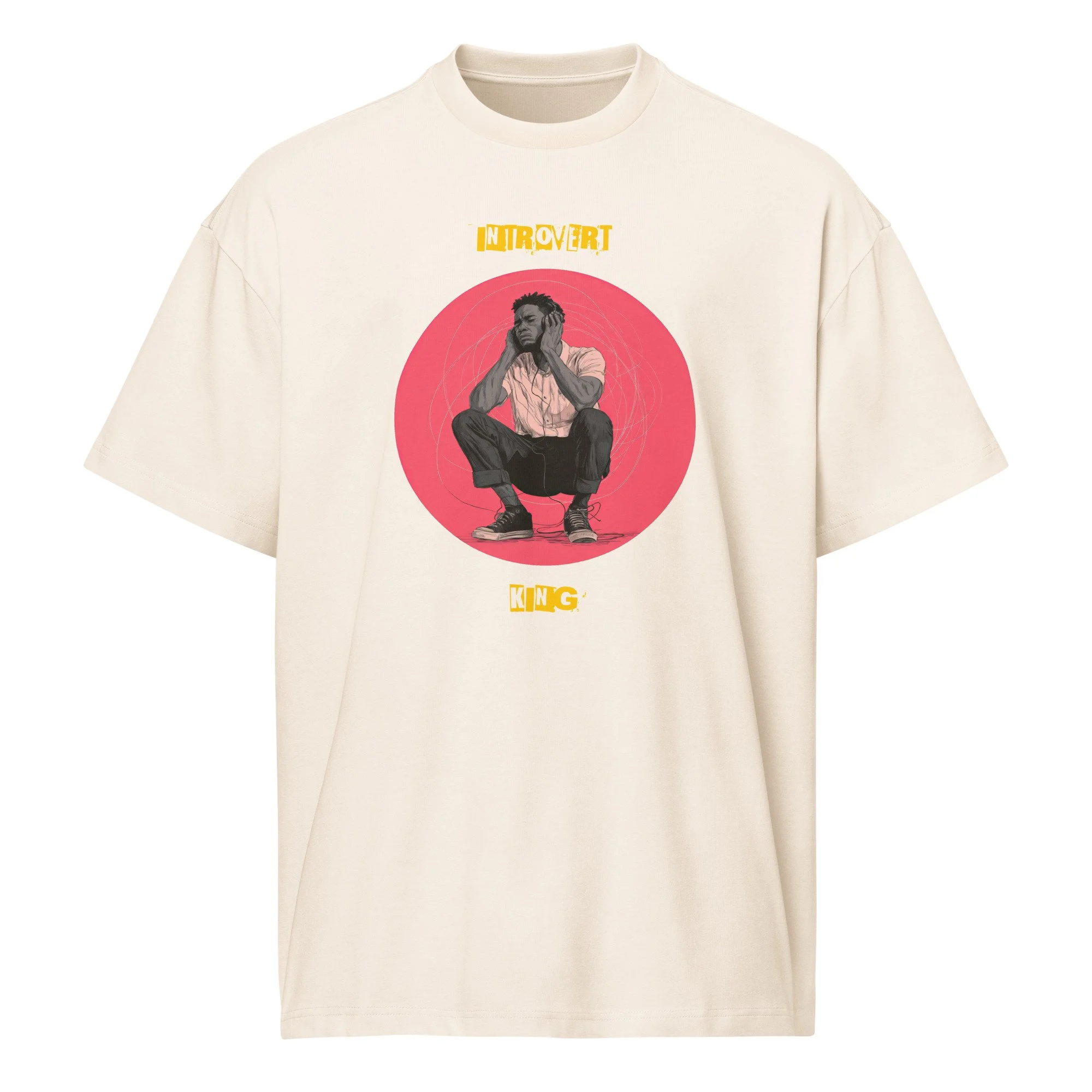 IntrovertedAlpha™ Box Tee in Vintage White for men, soft-toned box tee with a minimalist oversized fit