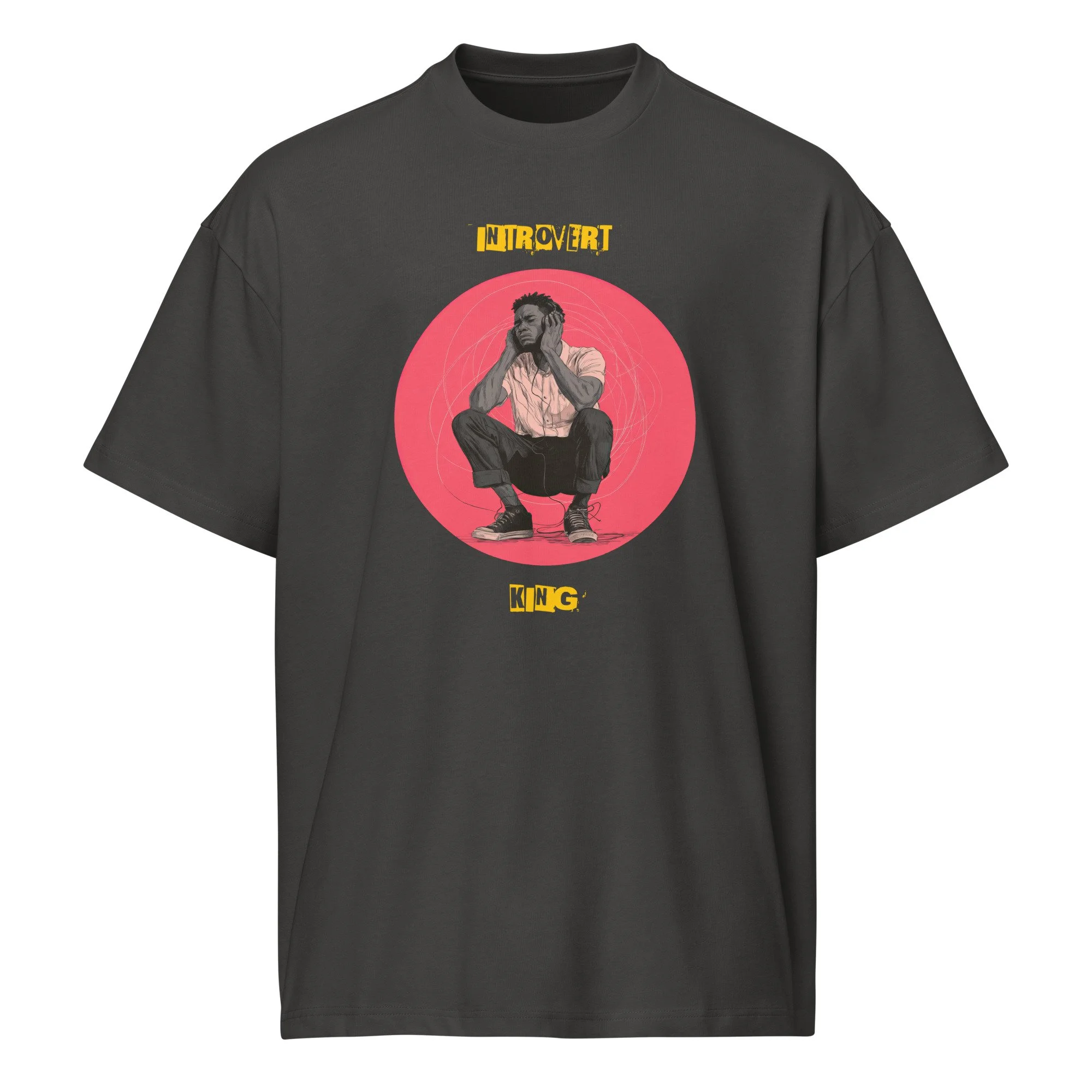 IntrovertedAlpha™ Box Tee in Vintage Black for men, washed boxy T-shirt with a relaxed streetwear silhouette