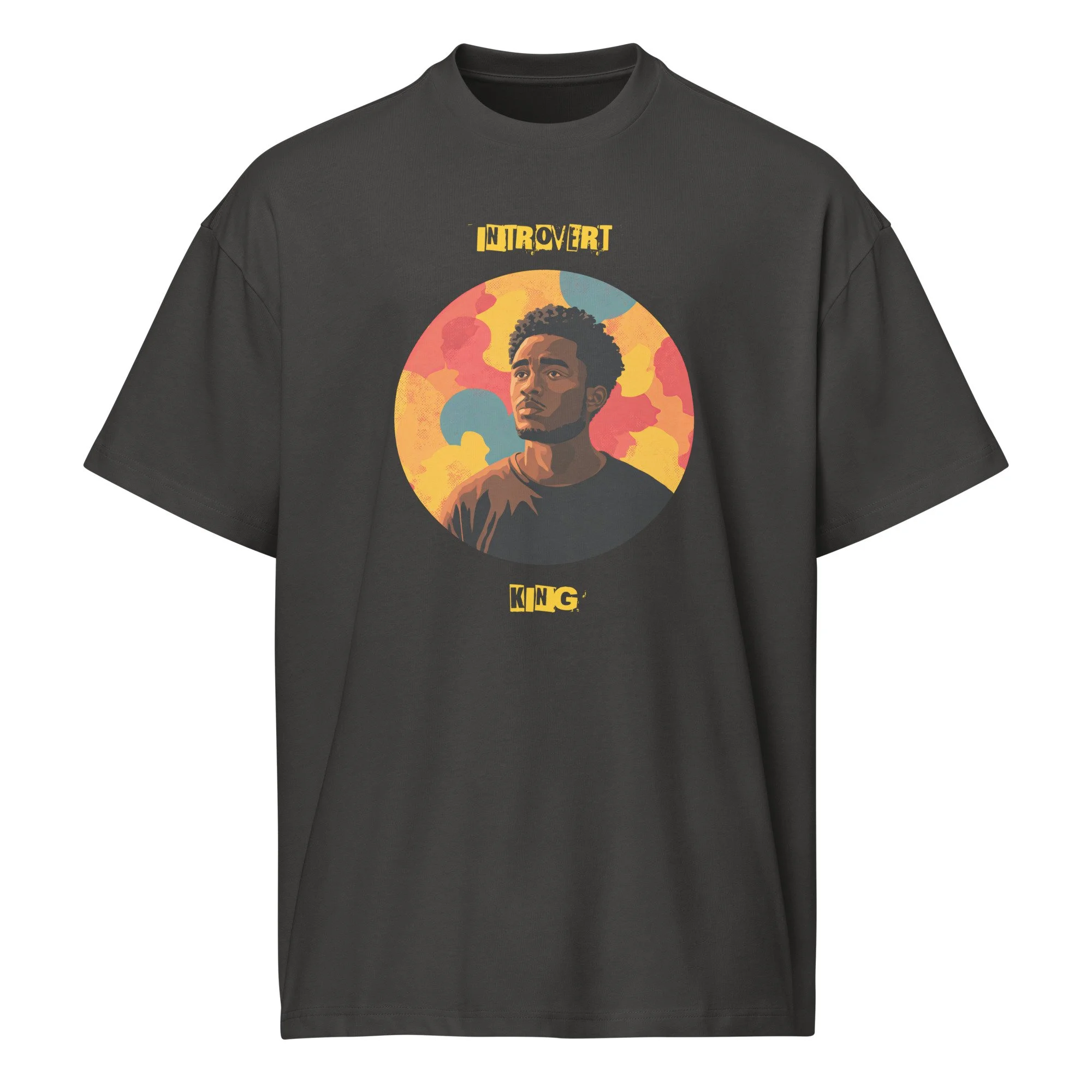 IntrovertedAlpha™ Box Tee in Vintage Black for men, washed boxy T-shirt with a relaxed streetwear silhouette