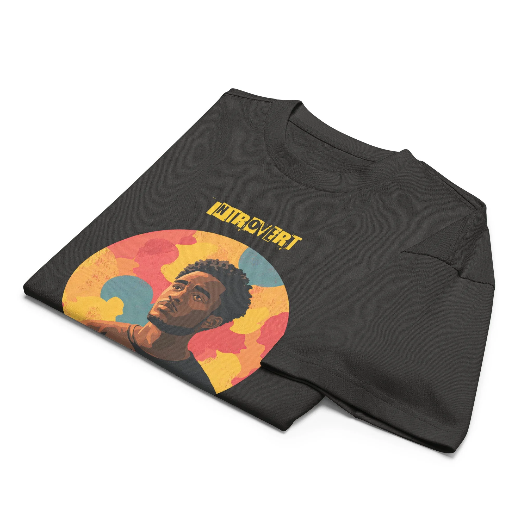 IntrovertedAlpha™ Box Tee in Vintage Black for men, washed boxy T-shirt with a relaxed streetwear silhouette