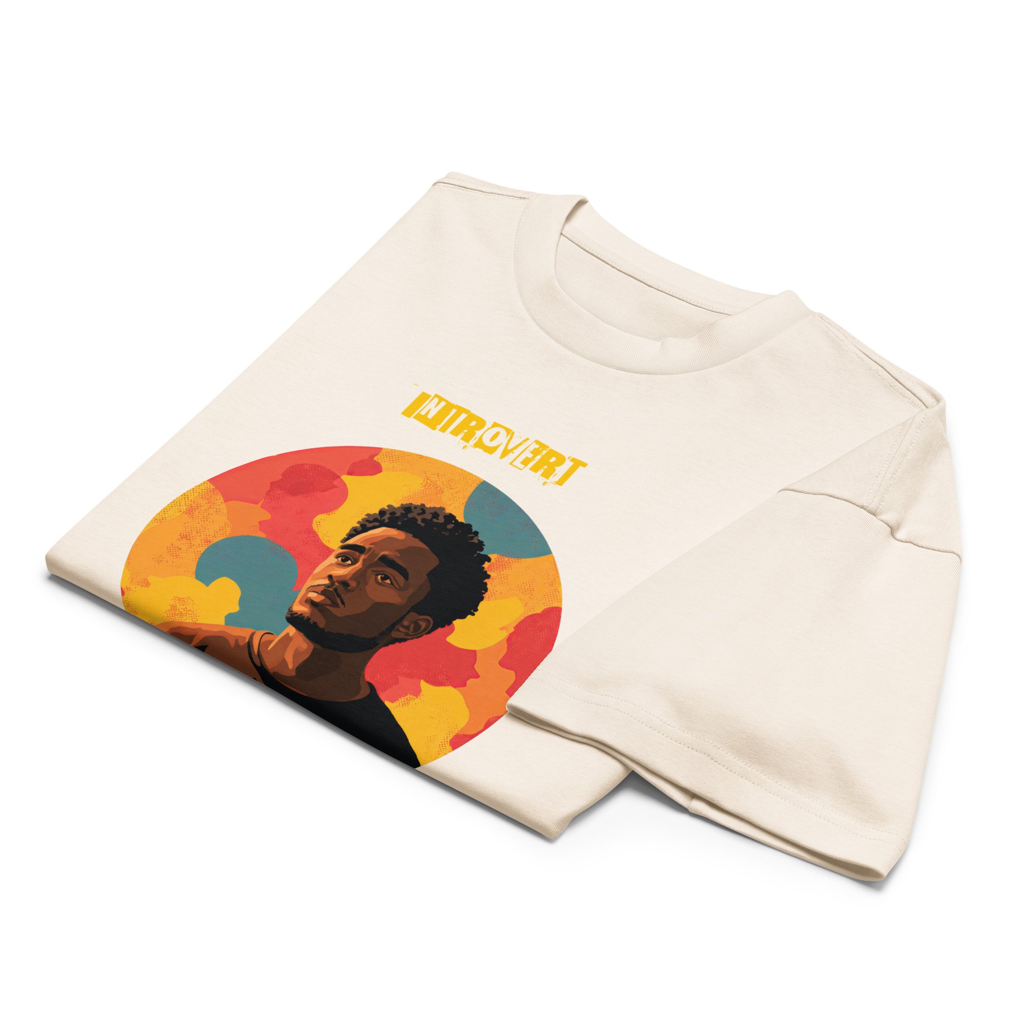 IntrovertedAlpha™ Box Tee in Vintage White for men, soft-toned box tee with a minimalist oversized fit