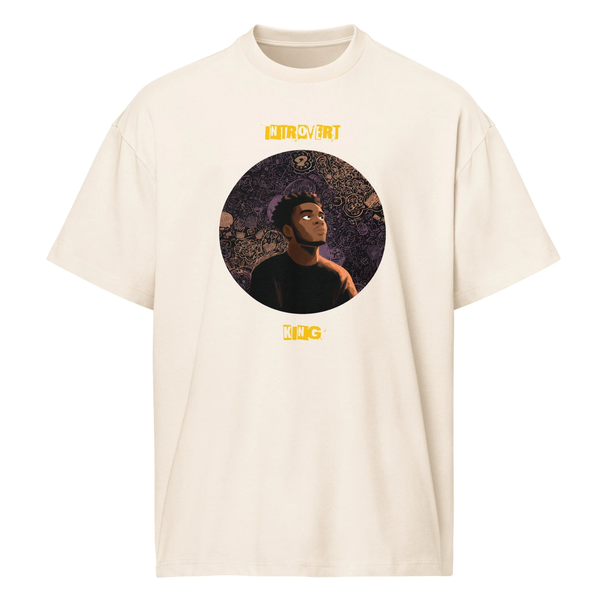 IntrovertedAlpha™ Box Tee in Vintage White for men, soft-toned box tee with a minimalist oversized fit