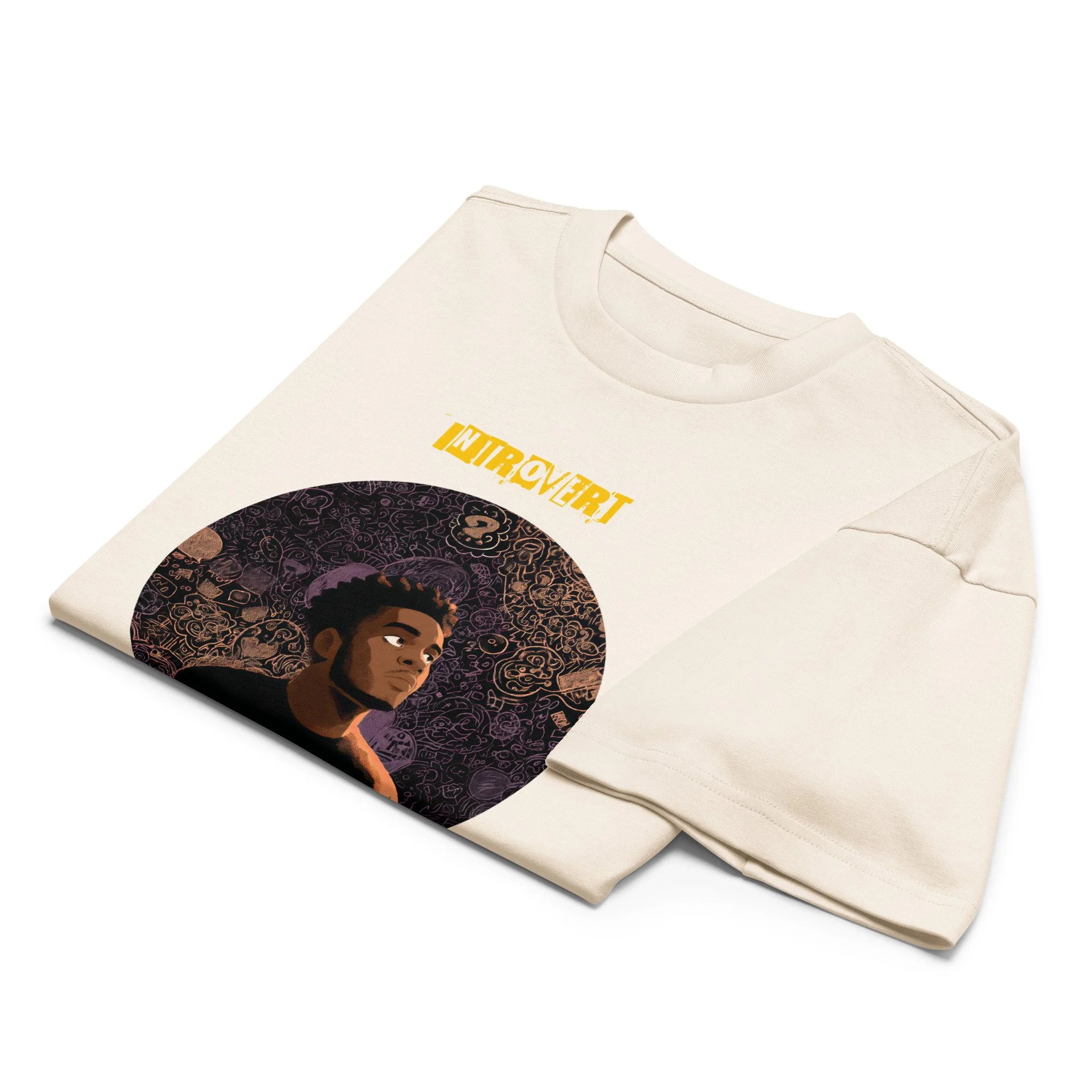 IntrovertedAlpha™ Box Tee in Vintage White for men, soft-toned box tee with a minimalist oversized fit