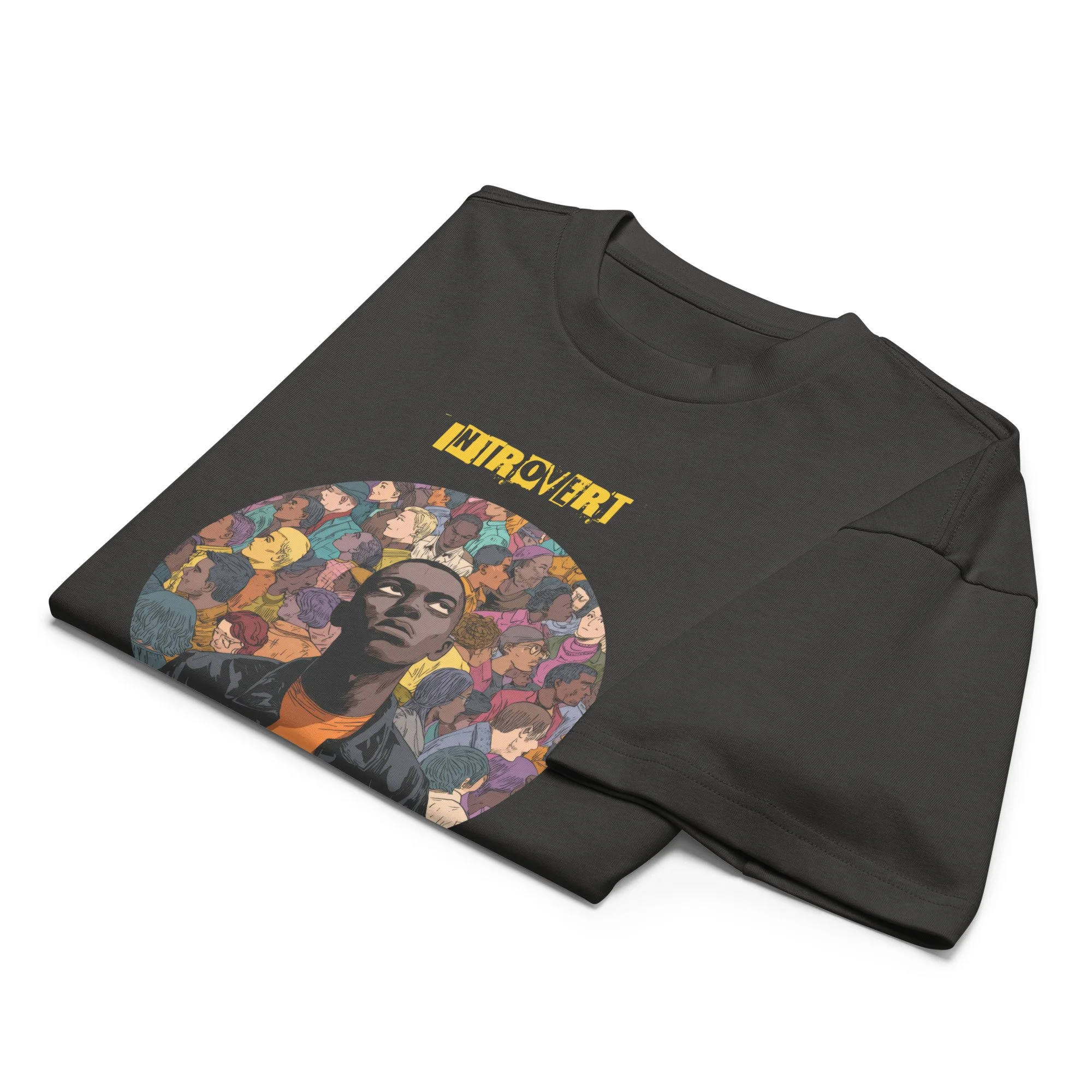 IntrovertedAlpha™ Box Tee in Vintage Black for men, washed boxy T-shirt with a relaxed streetwear silhouette